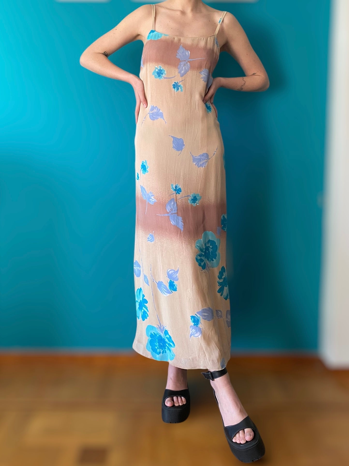 Romantic flowers vintage maxi dress