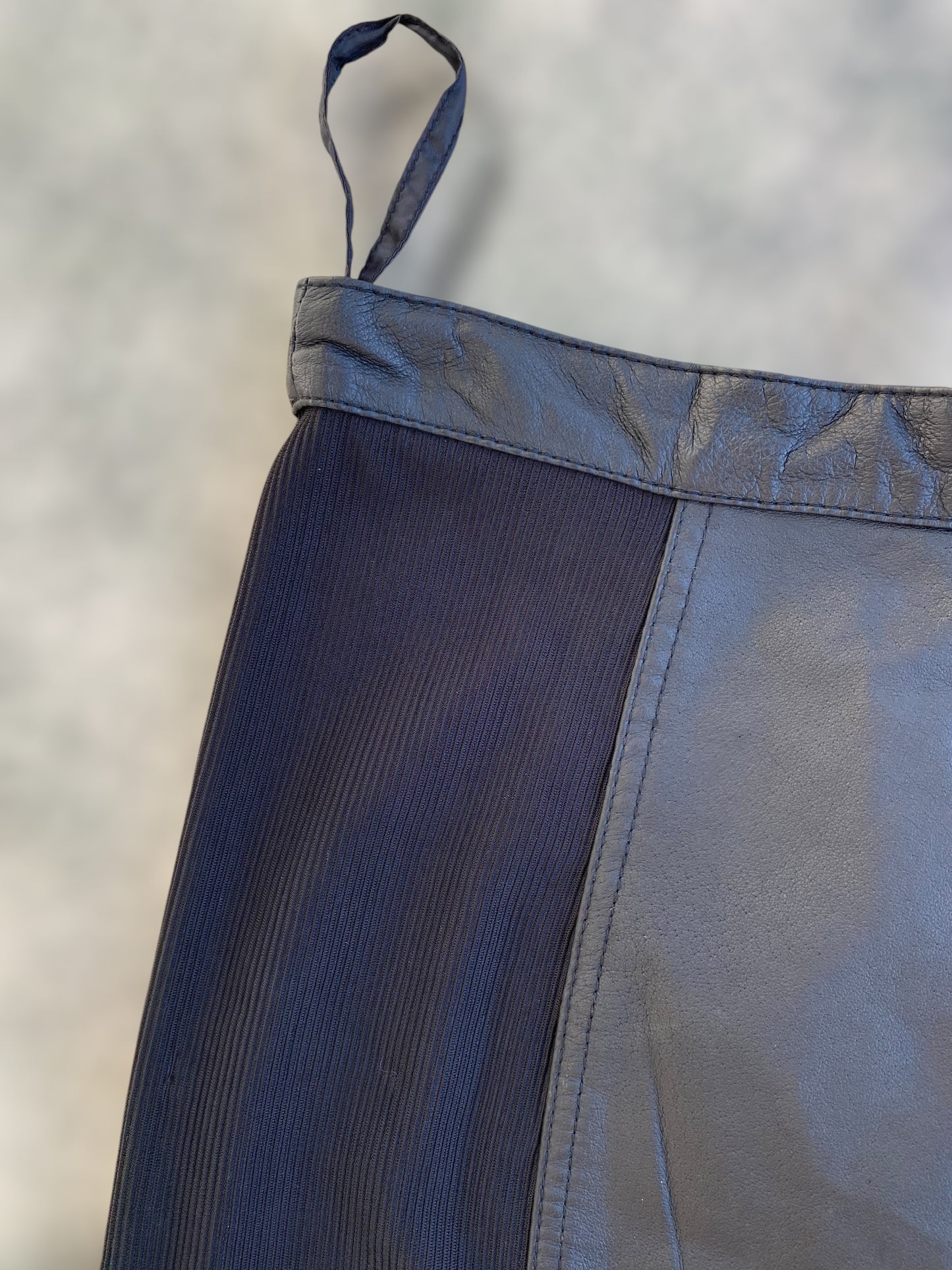 Black leather skirt with elastic sides