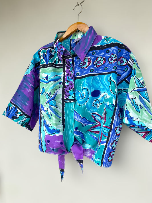 “Ocean bottom life” vintage reworked cropped shirt