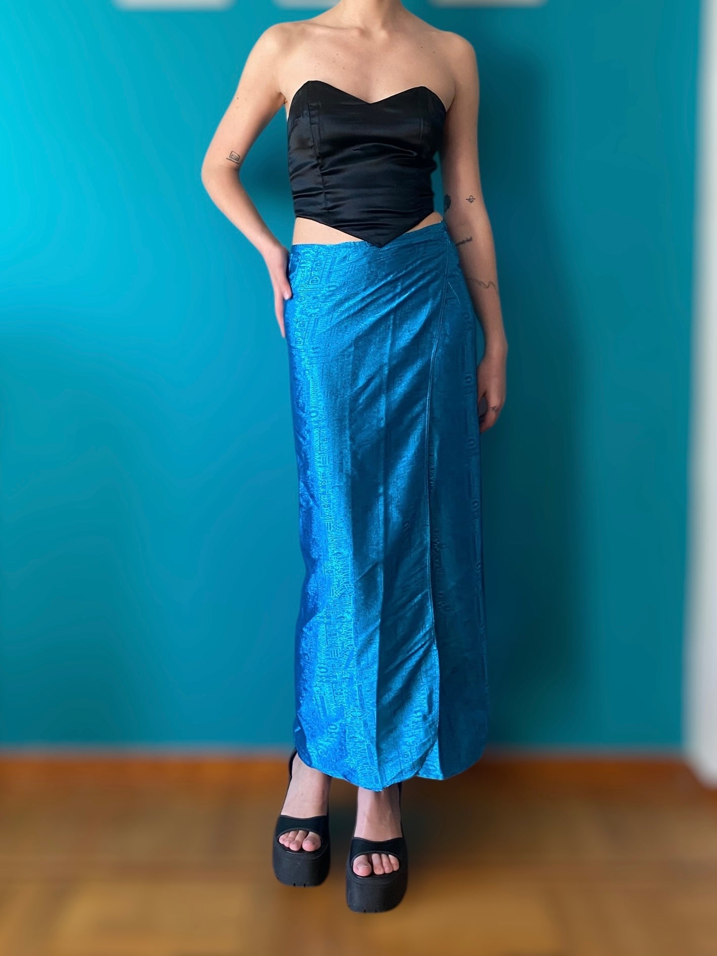 Emerald blue vintage wrapped skirt