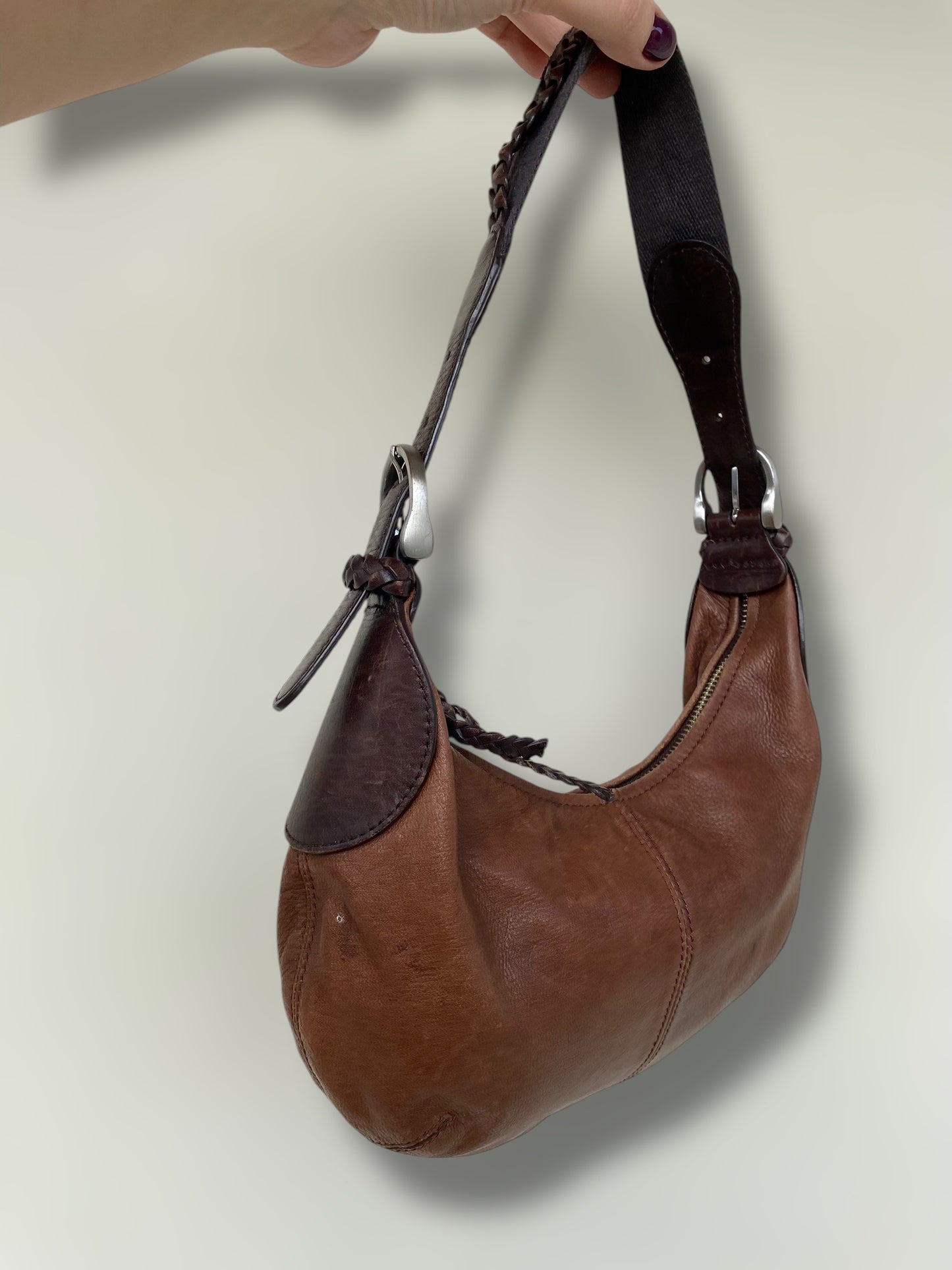 Vintage Rene Lezard leather brown baguette bag