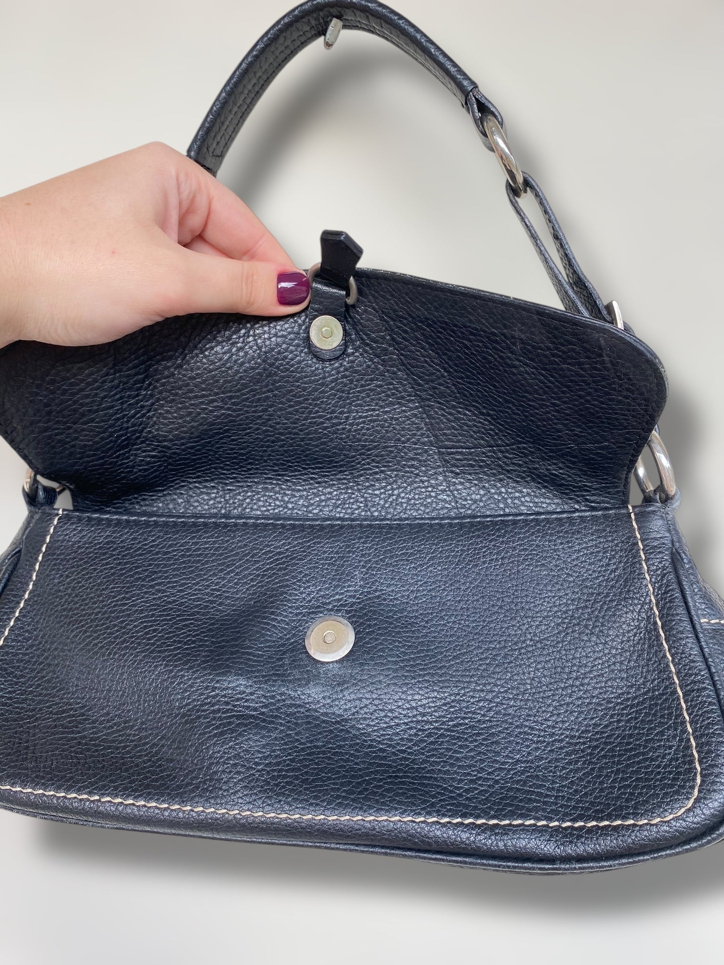 Vintage leather black baguette bag