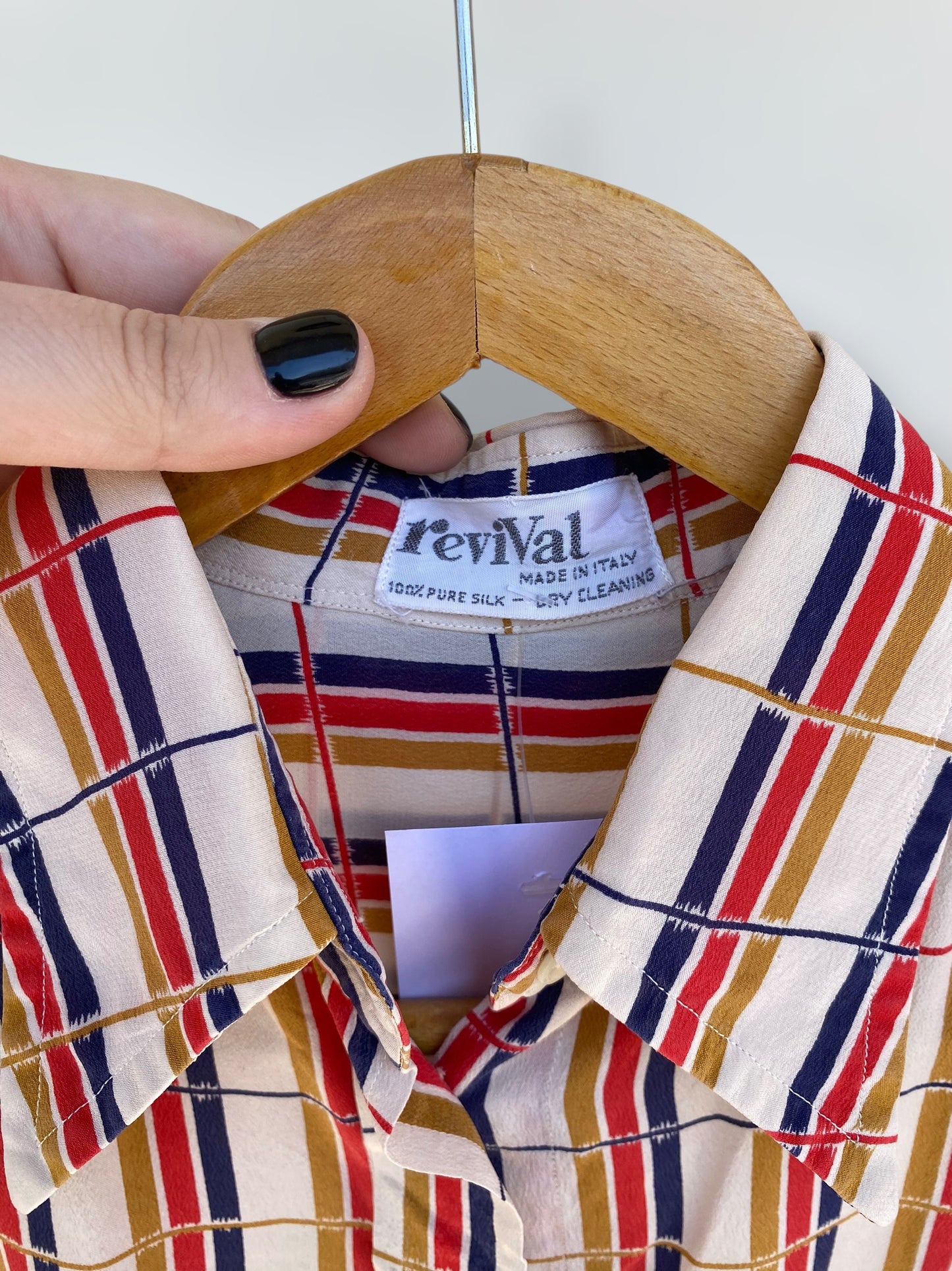 Vintage silk shirt with geometrical pattern