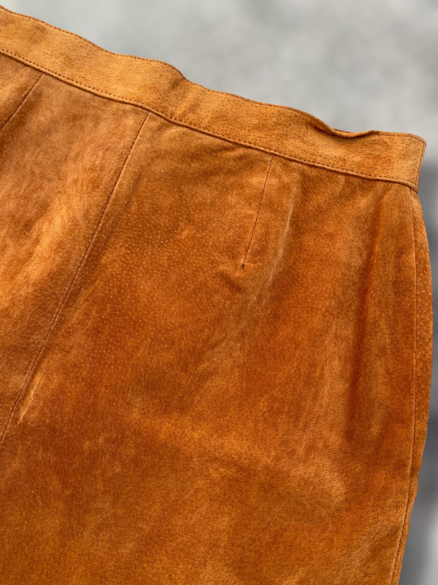 Pumpkin suede leather skirt