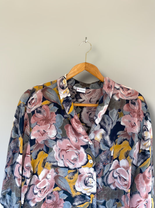 Romantic flowers vintage silk shirt