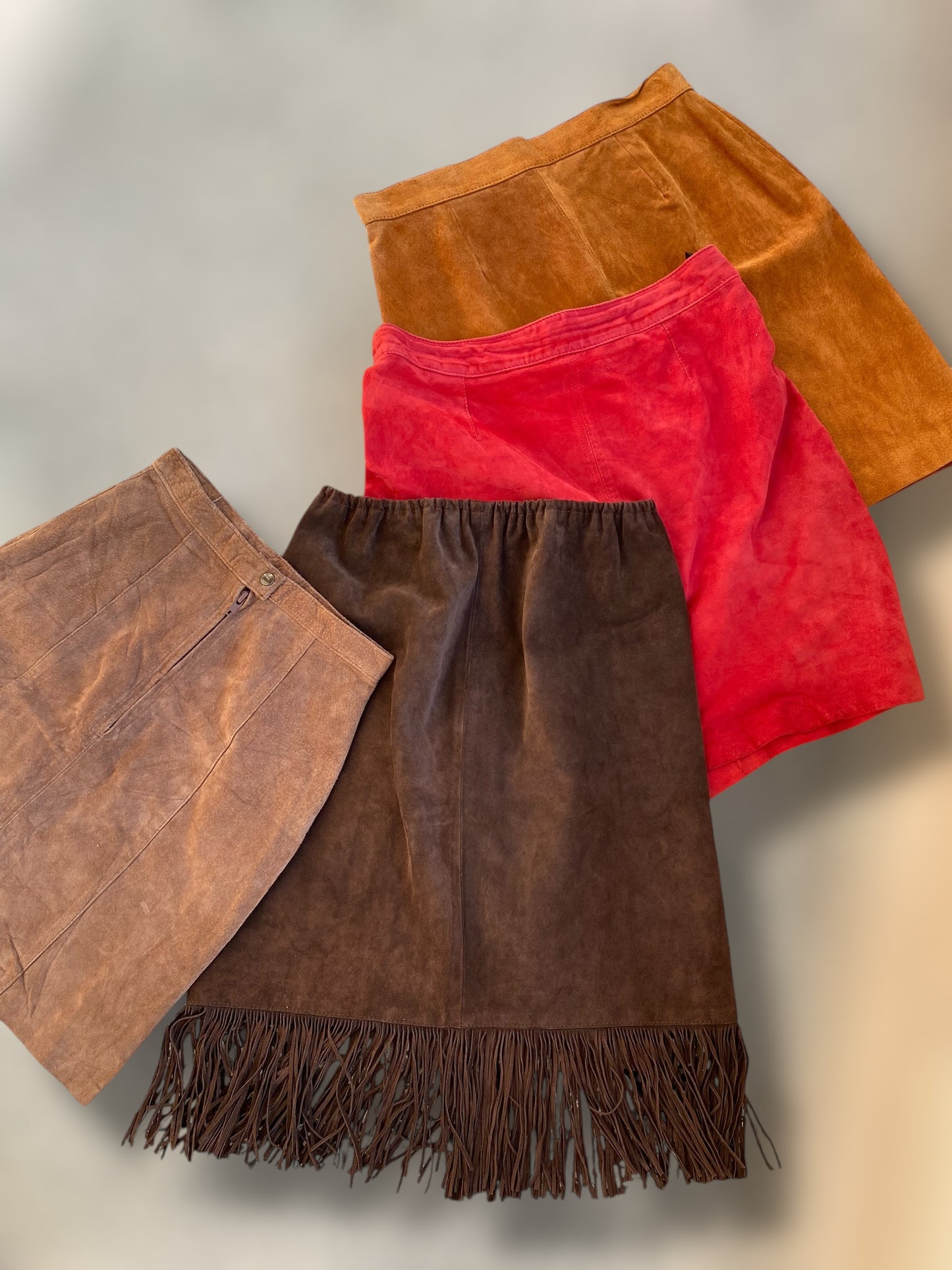 chocolate beige suede leather skirt