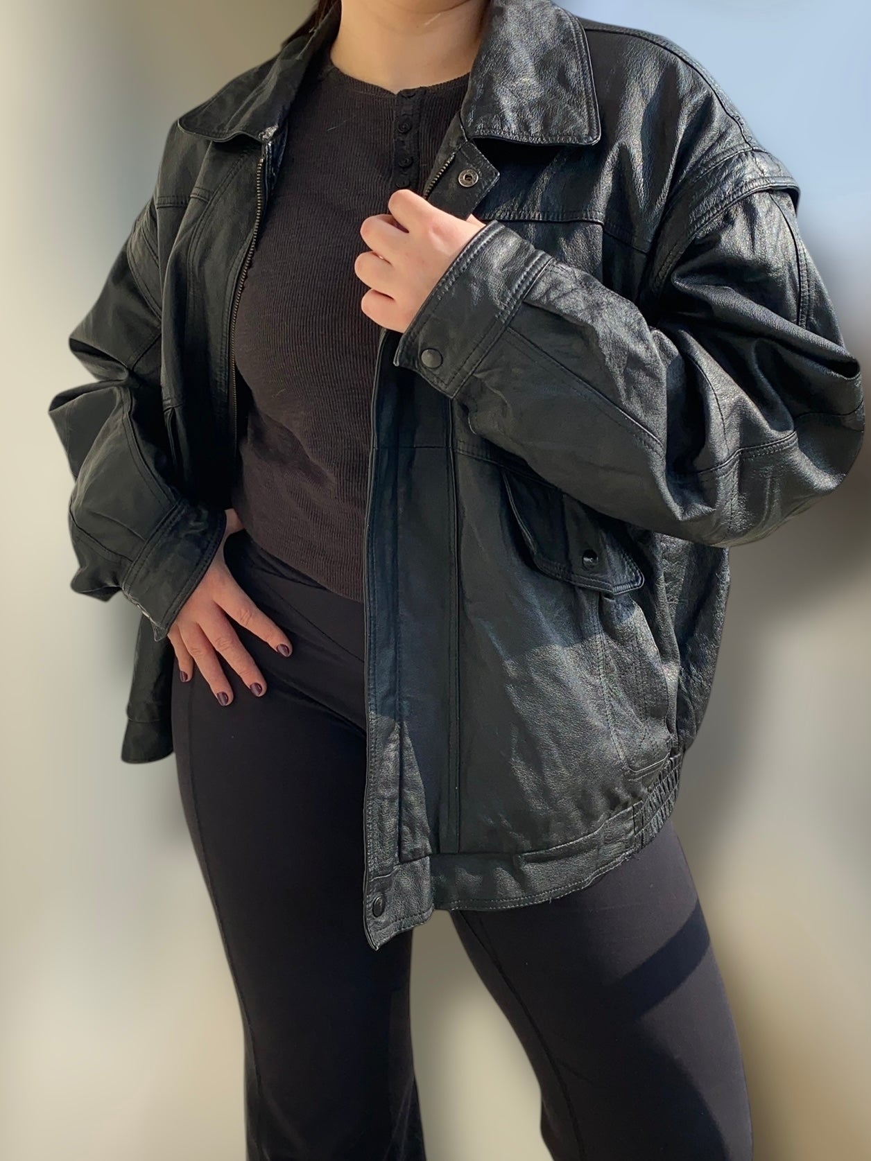 Black bomber leather jacket 2 in 1