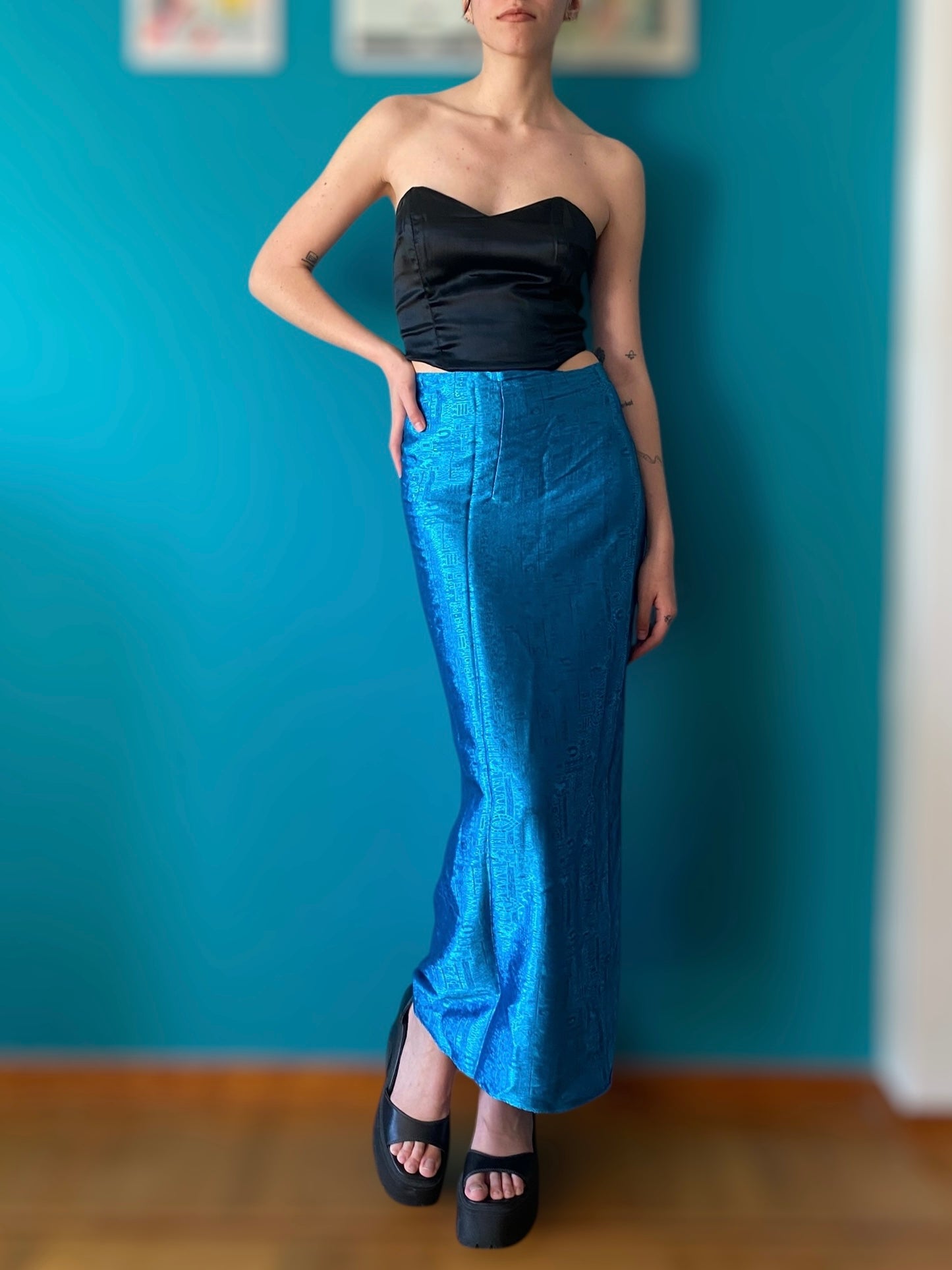 Emerald blue vintage wrapped skirt