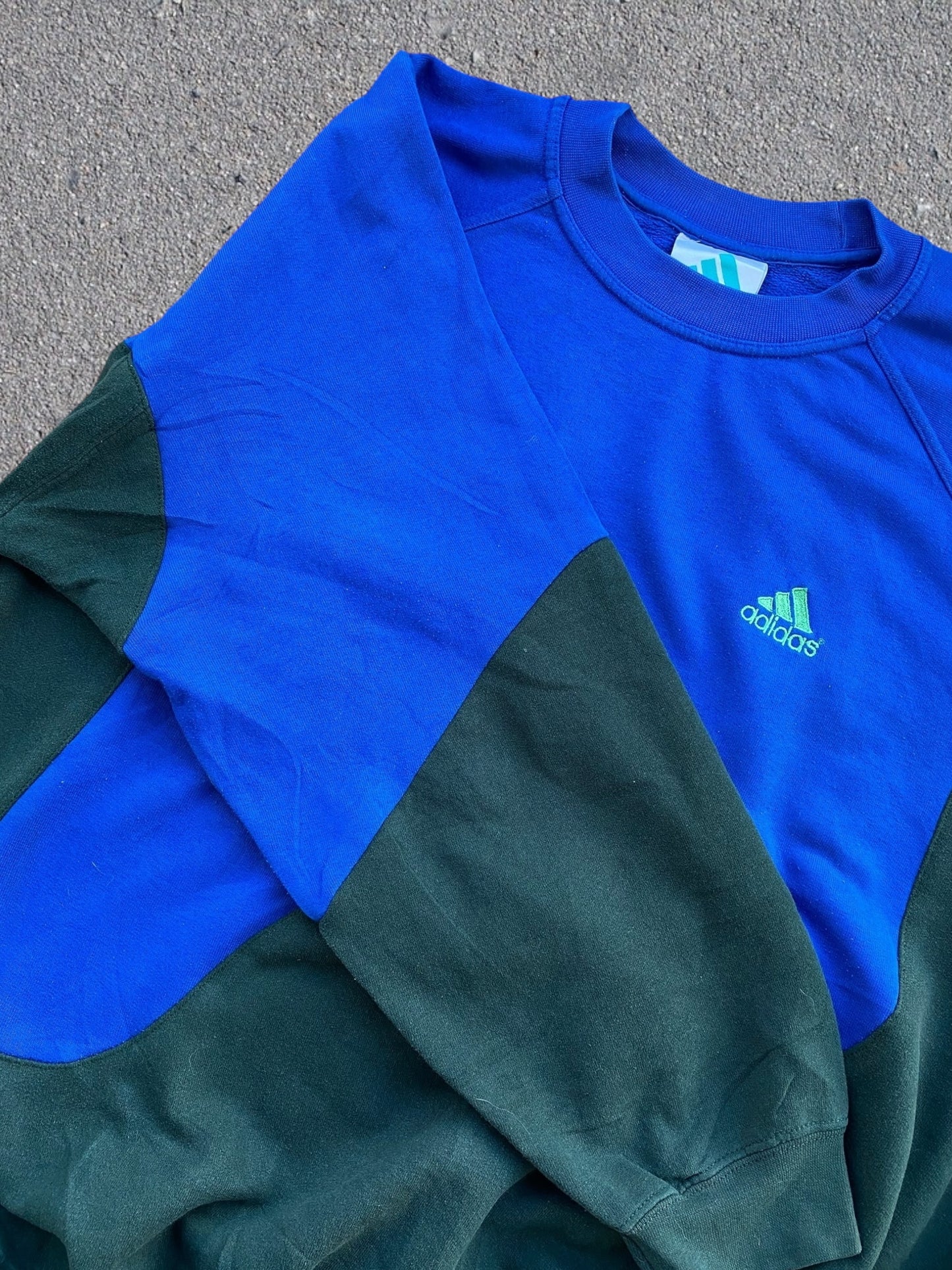 Adidas reworked sweatshirt in dark green with blue