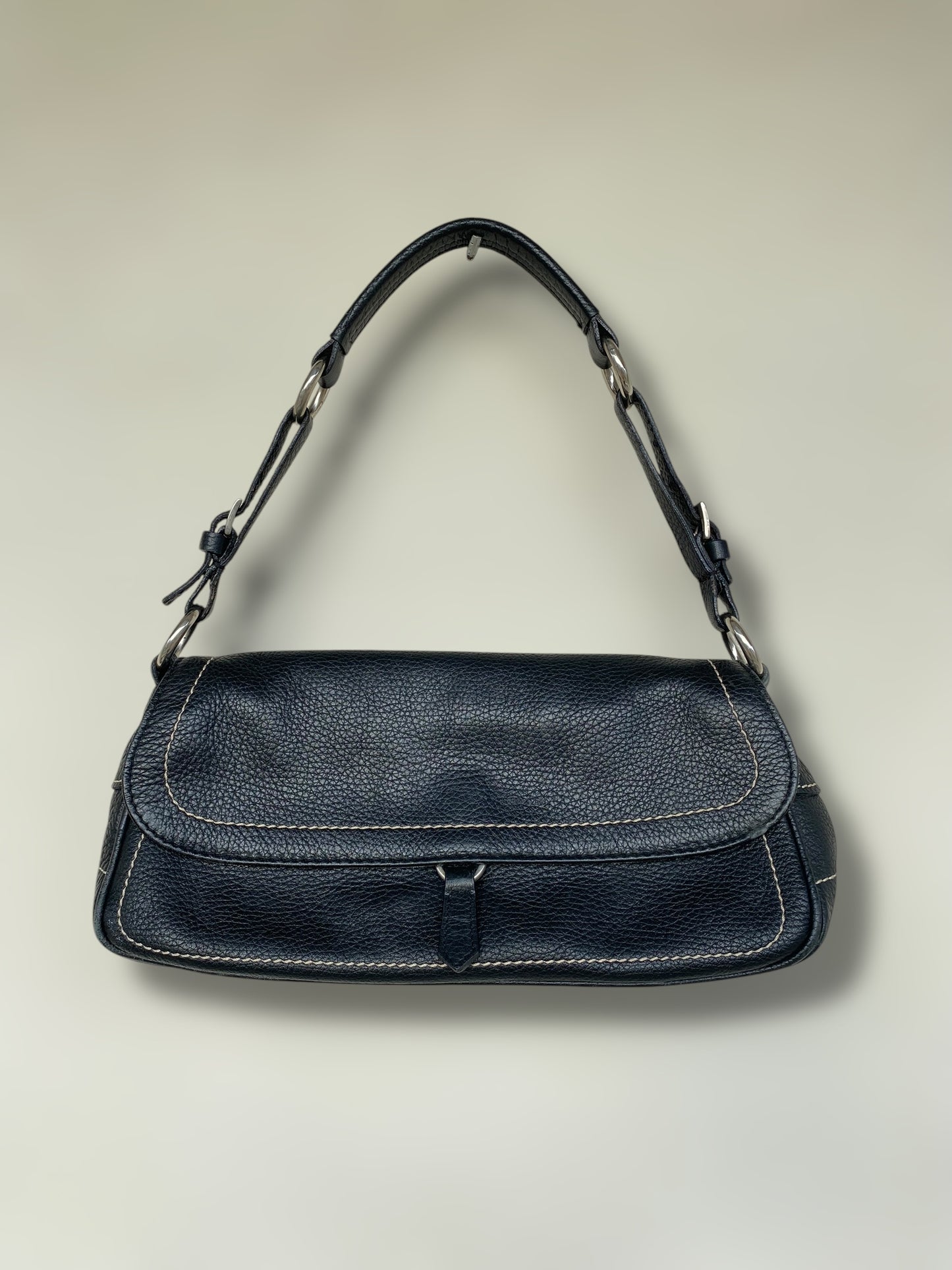 Vintage leather black baguette bag