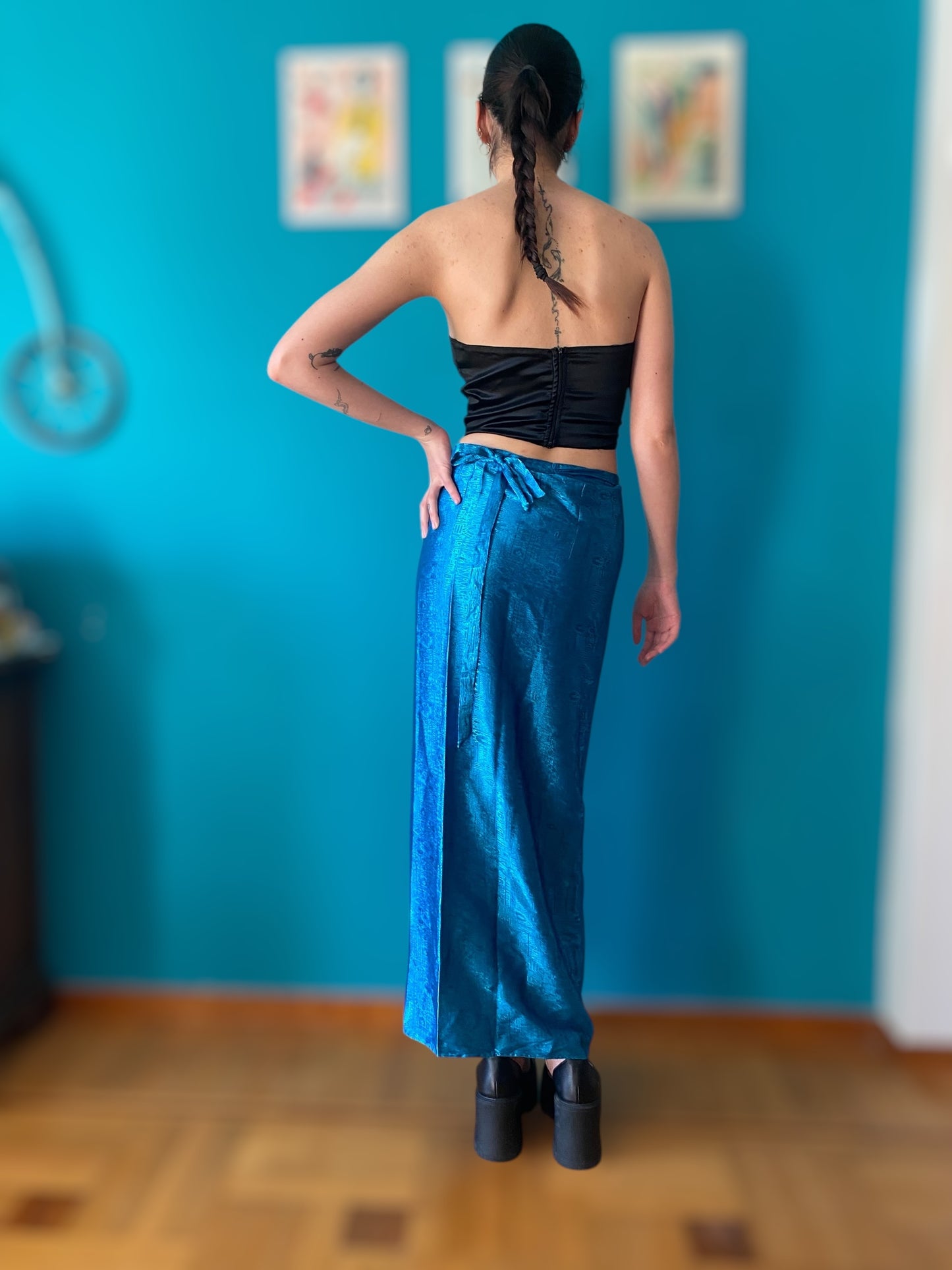 Emerald blue vintage wrapped skirt