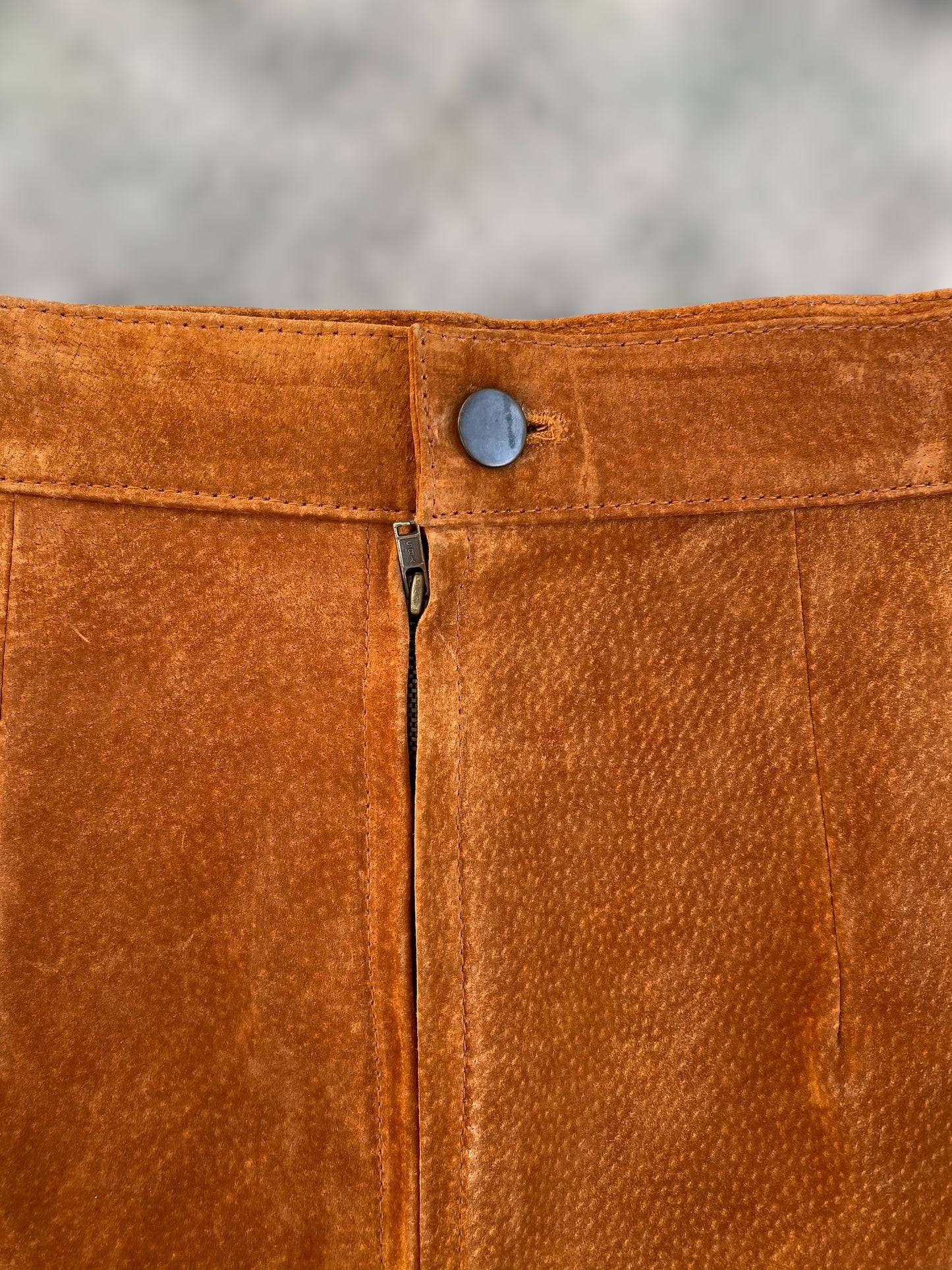 Pumpkin suede leather skirt