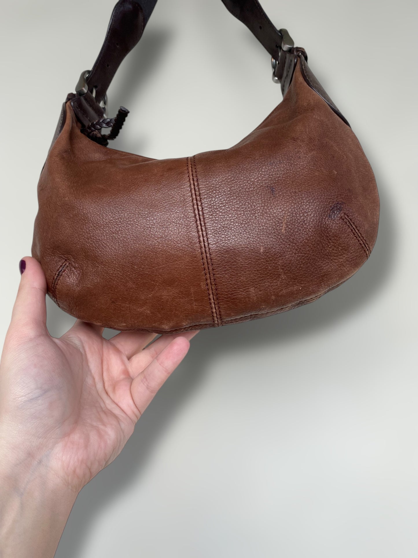 Vintage Rene Lezard leather brown baguette bag