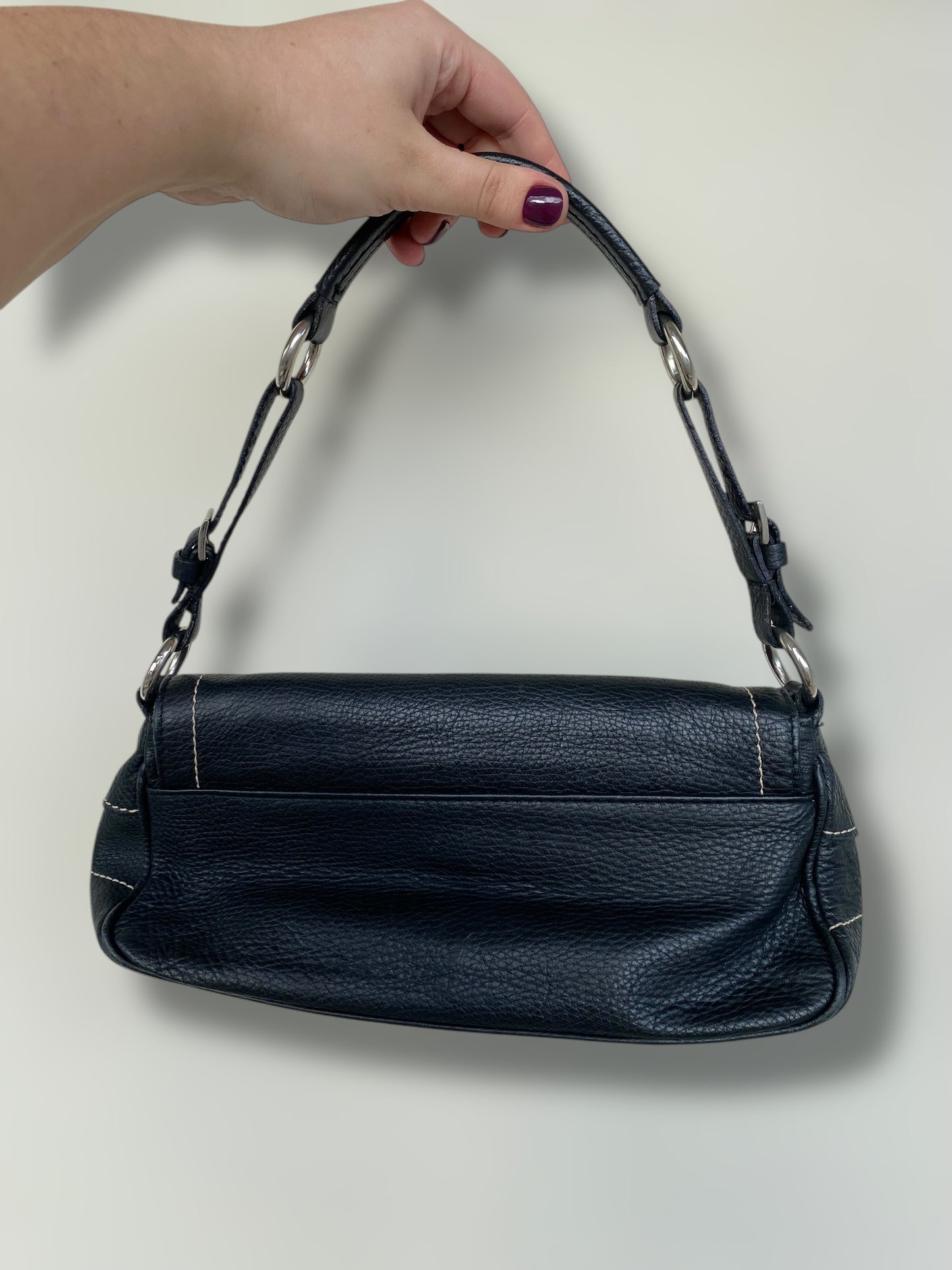Vintage leather black baguette bag