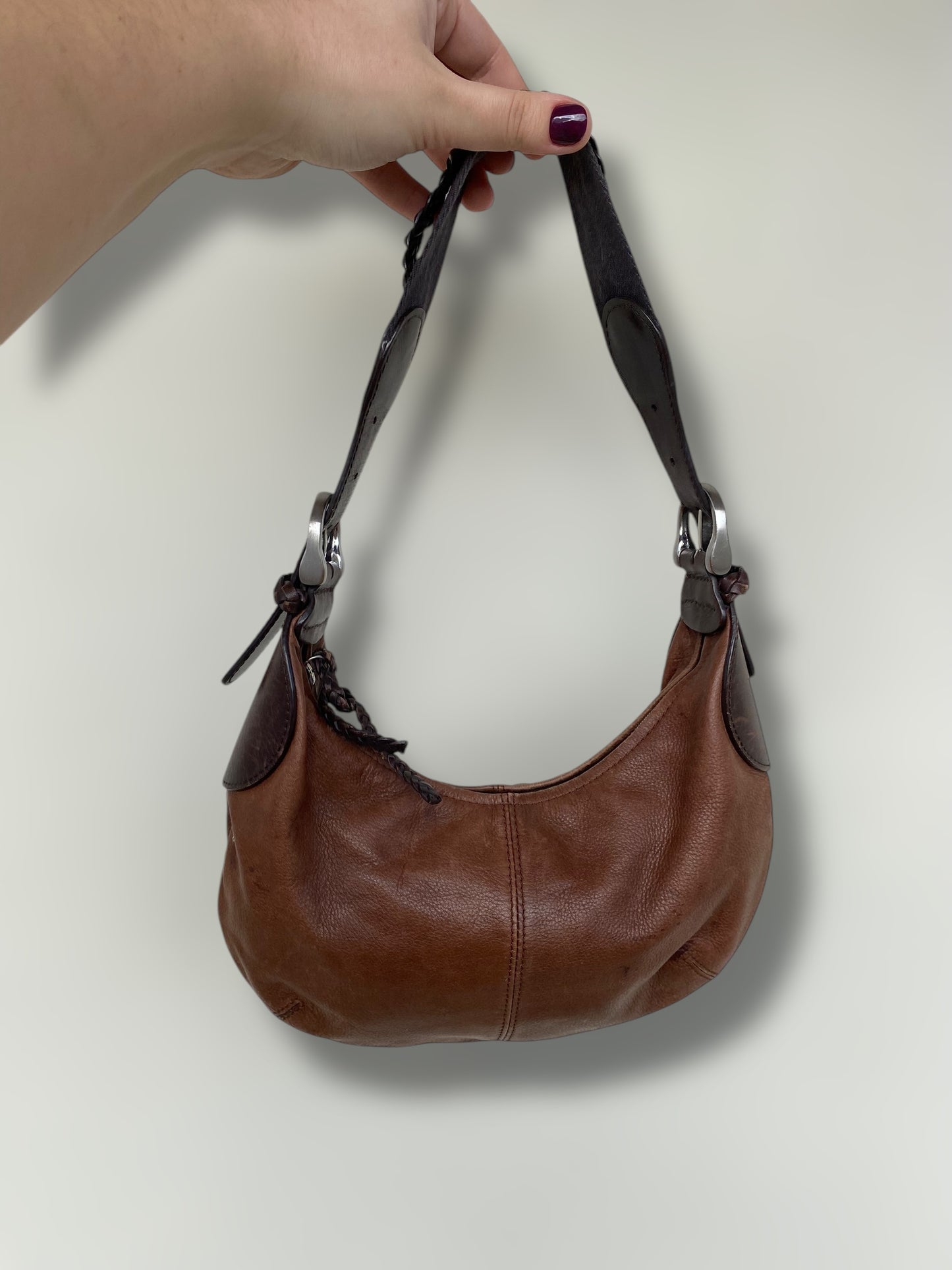 Vintage Rene Lezard leather brown baguette bag