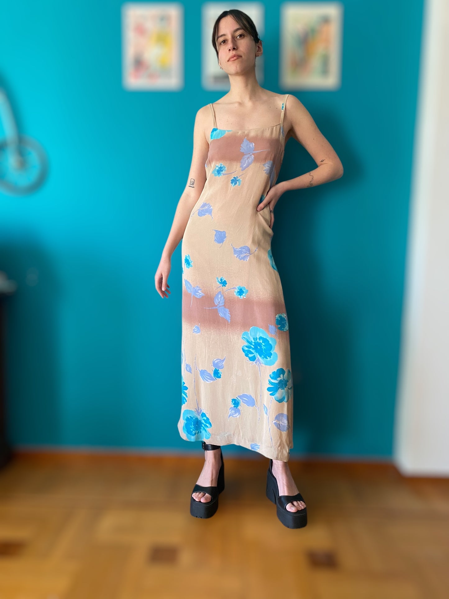 Romantic flowers vintage maxi dress