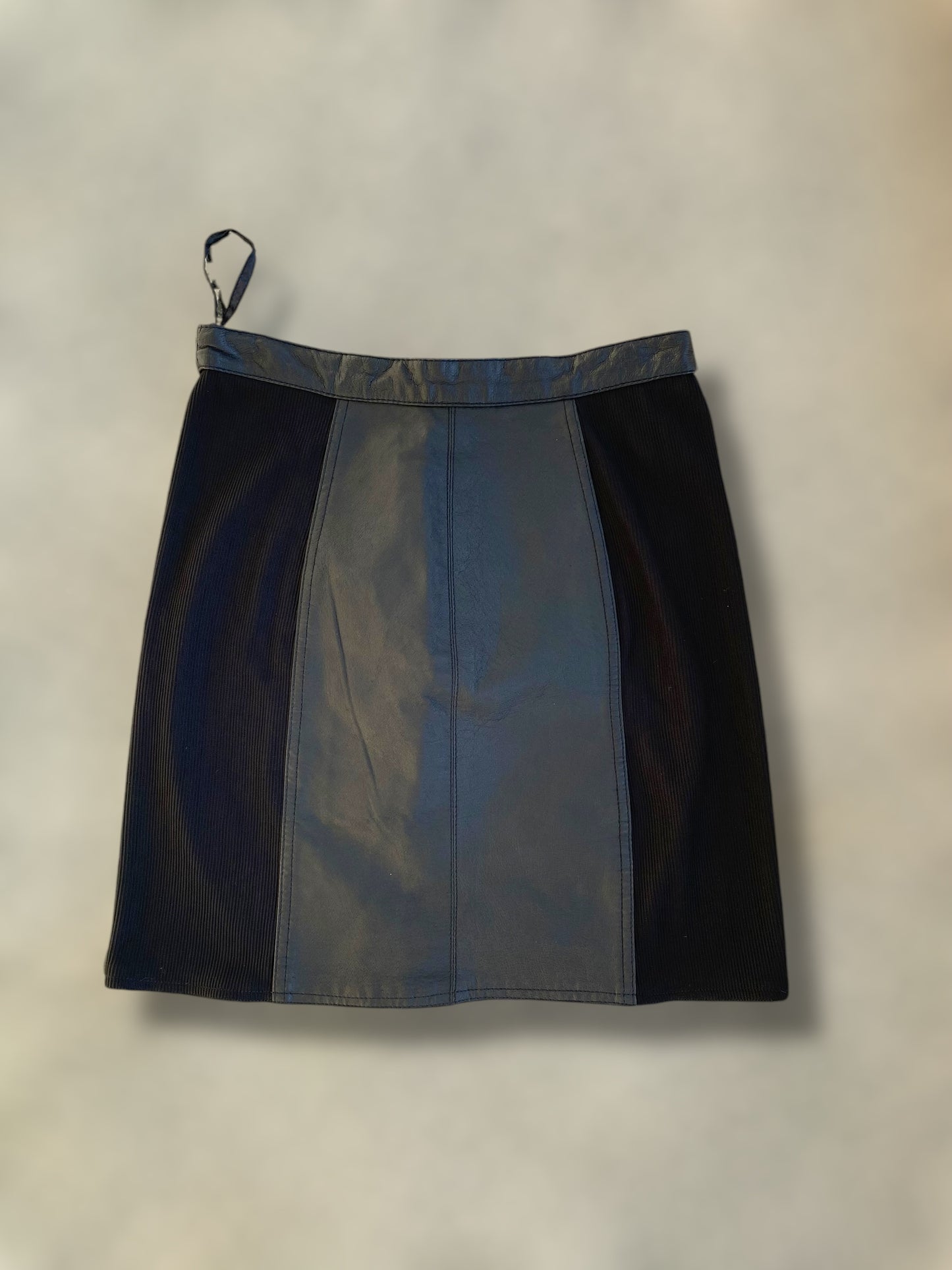 Black leather skirt with elastic sides