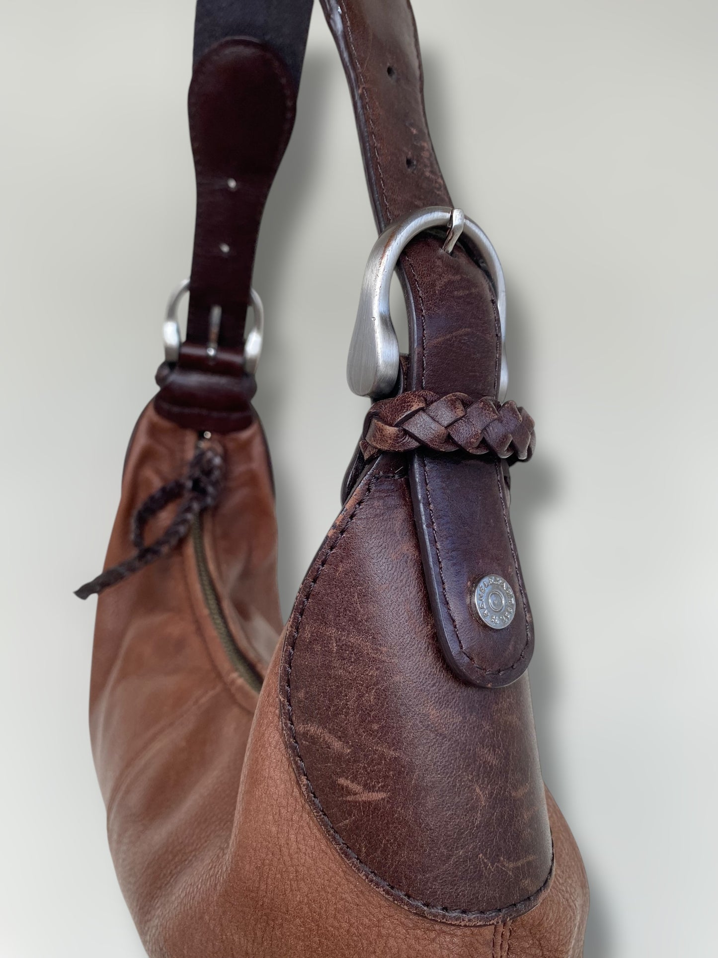 Vintage Rene Lezard leather brown baguette bag
