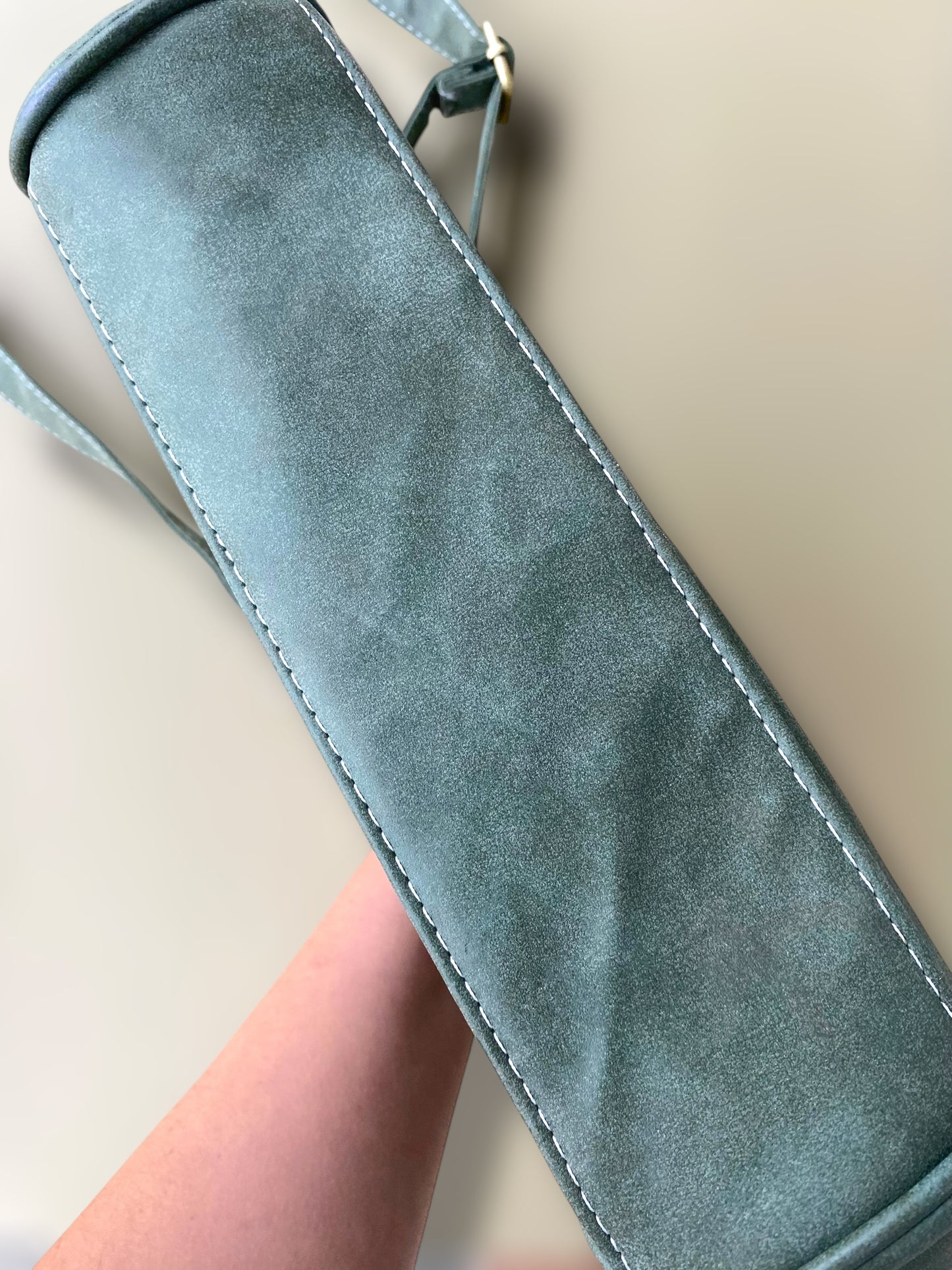 Sage green vintage suede leather clutch bag.