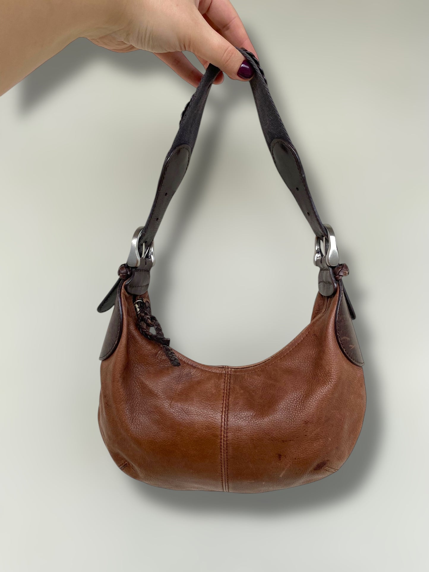Vintage Rene Lezard leather brown baguette bag