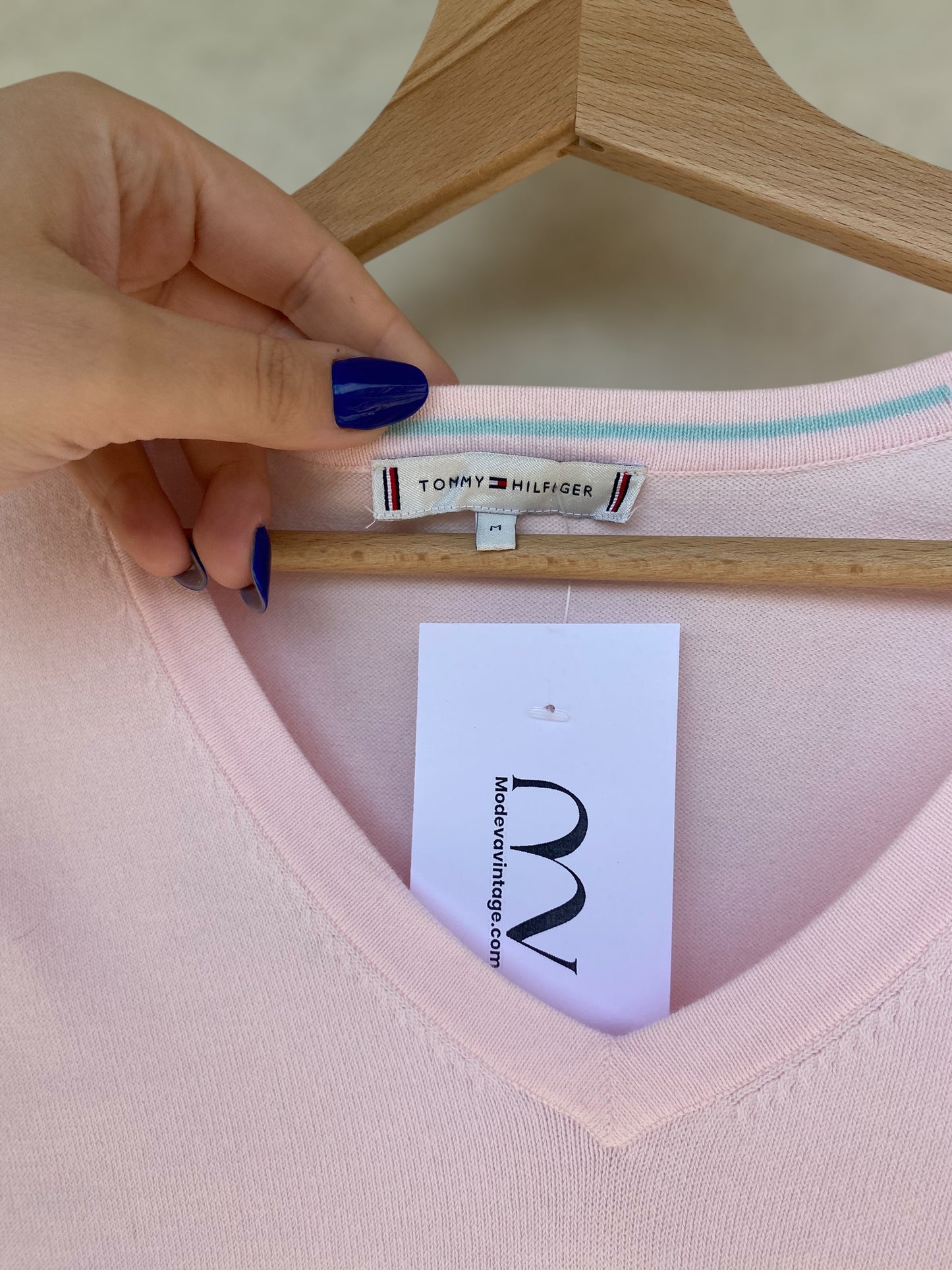 Soft pink Tommy Hilfiger V neck cotton sweater