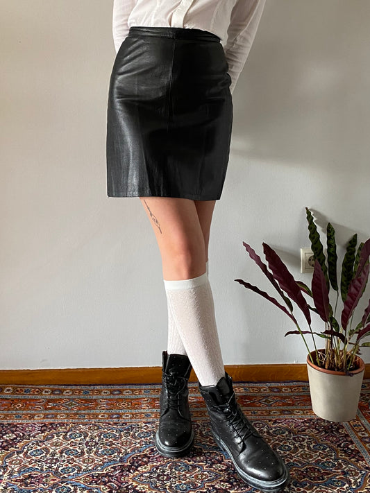 Black vintage leather skirt