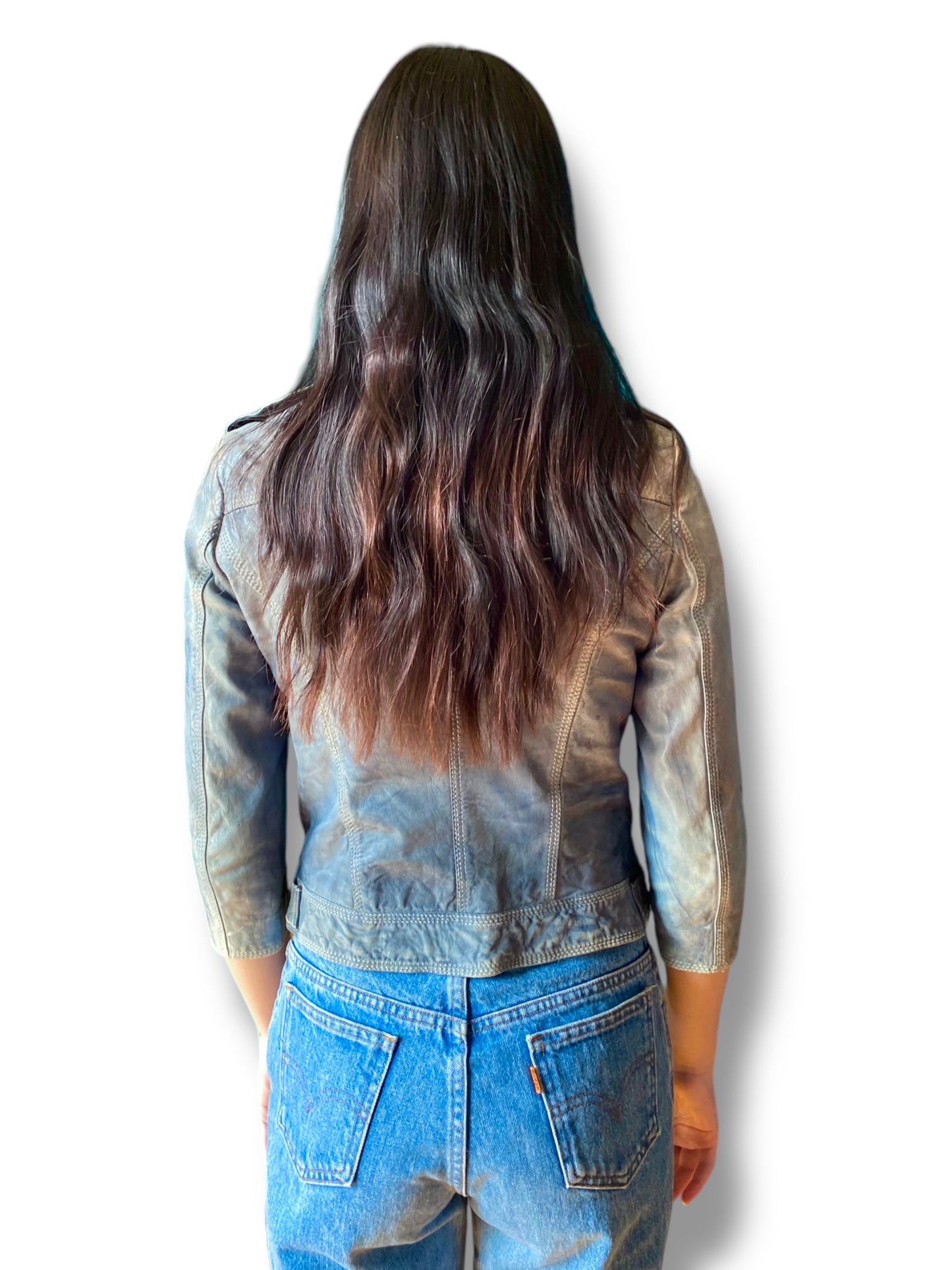 Vintage sky blue leather biker jacket