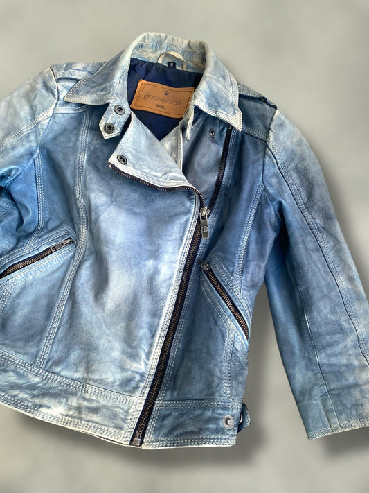 Vintage sky blue leather biker jacket