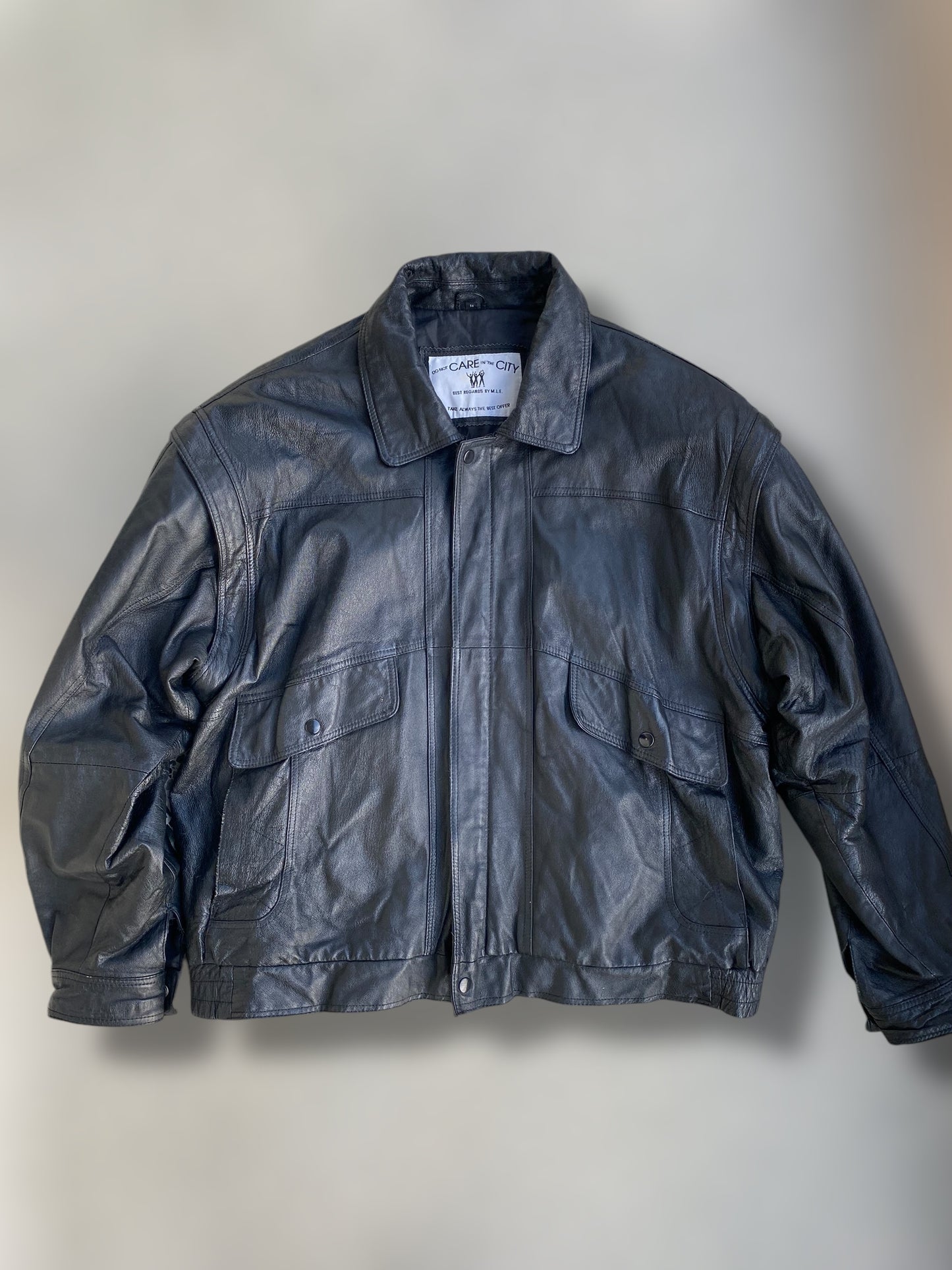 Black bomber leather jacket 2 in 1