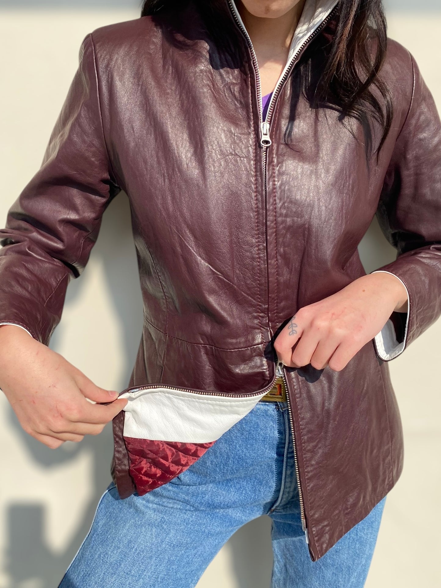 Burgundy vintage leather jacket
