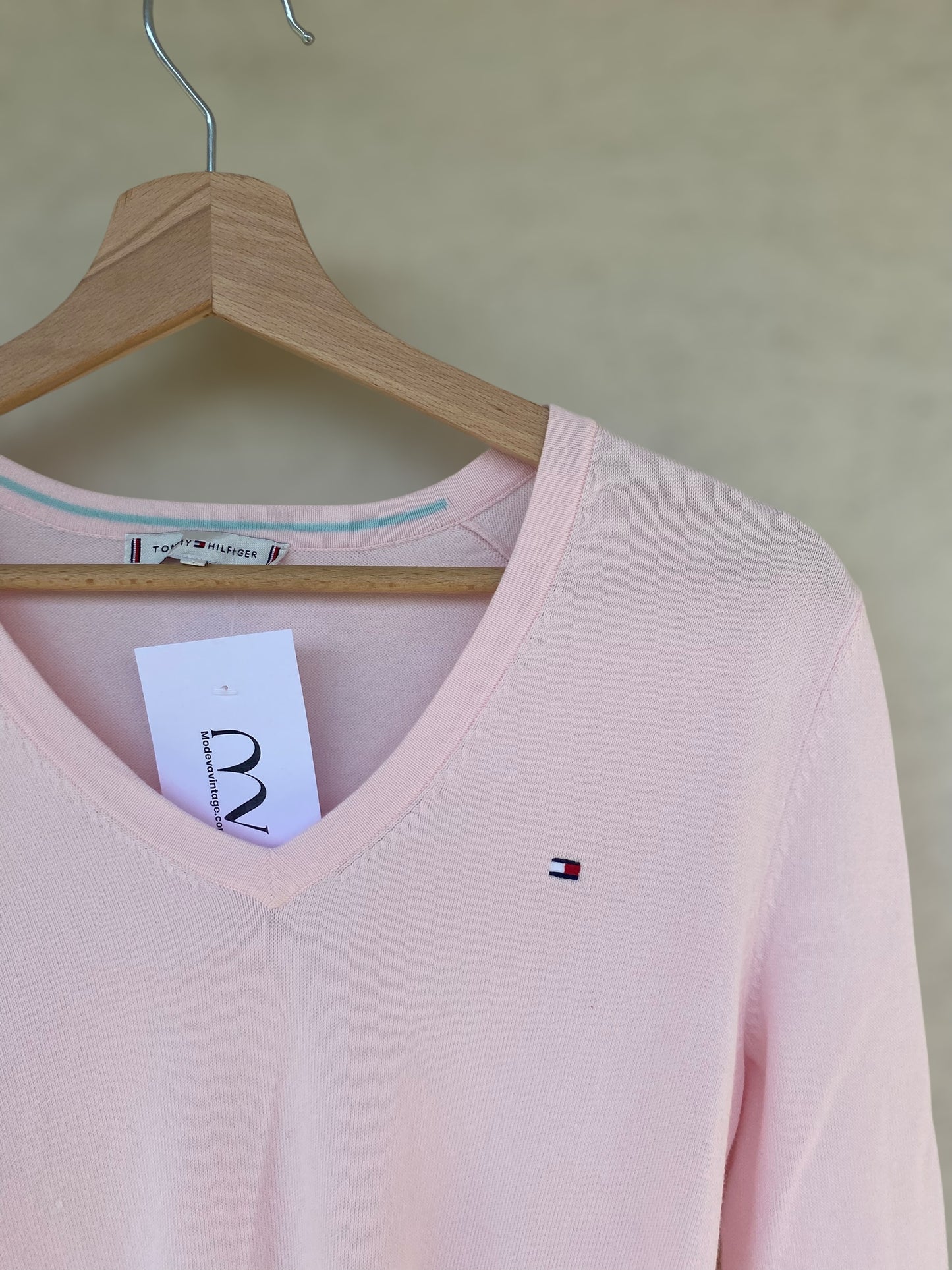 Soft pink Tommy Hilfiger V neck cotton sweater