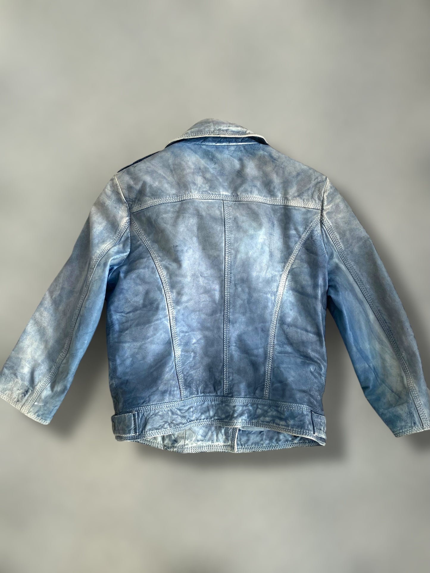 Vintage sky blue leather biker jacket