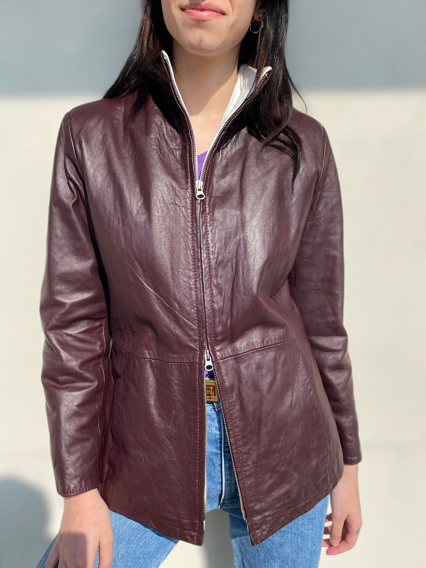 Burgundy vintage leather jacket
