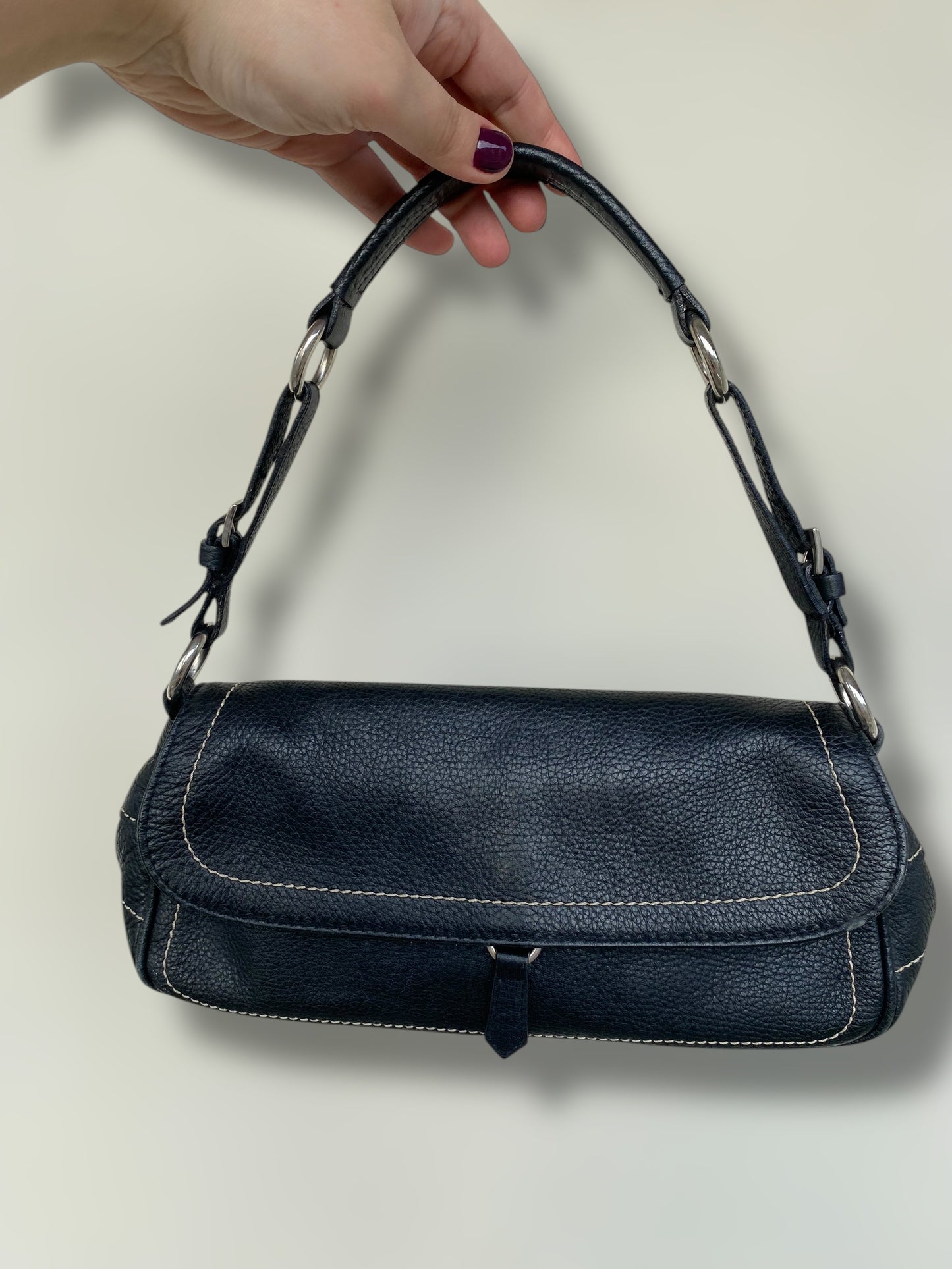 Vintage leather black baguette bag