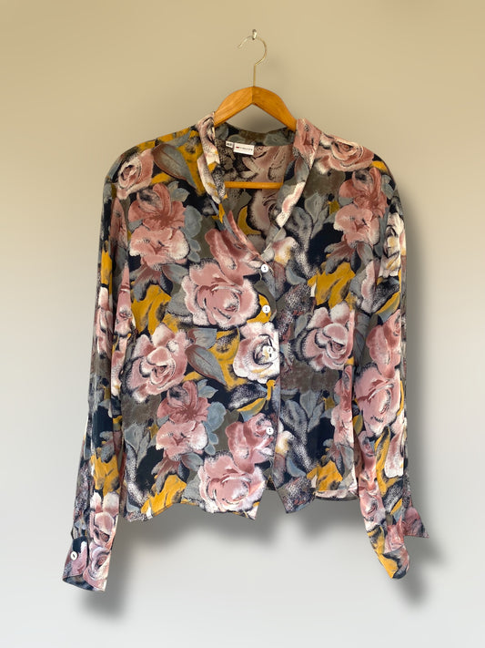 Romantic flowers vintage silk shirt