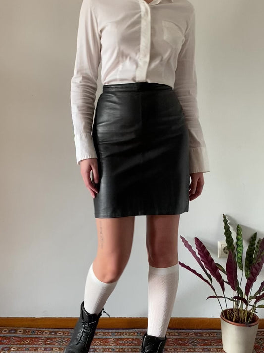 Black vintage leather skirt