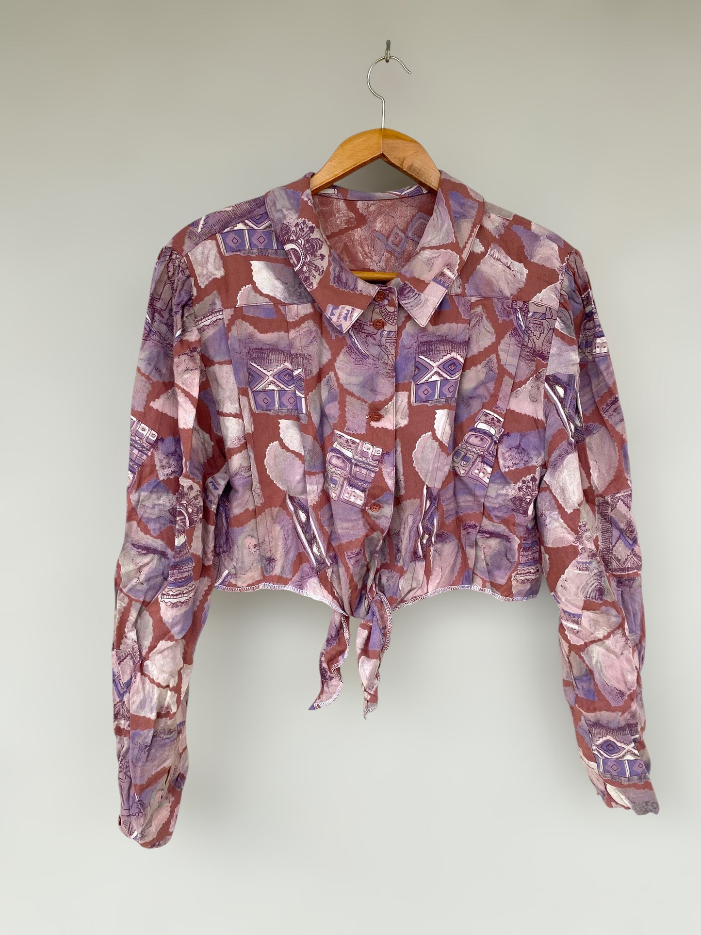 “Late afternoon” vintage reworked cropped shirt