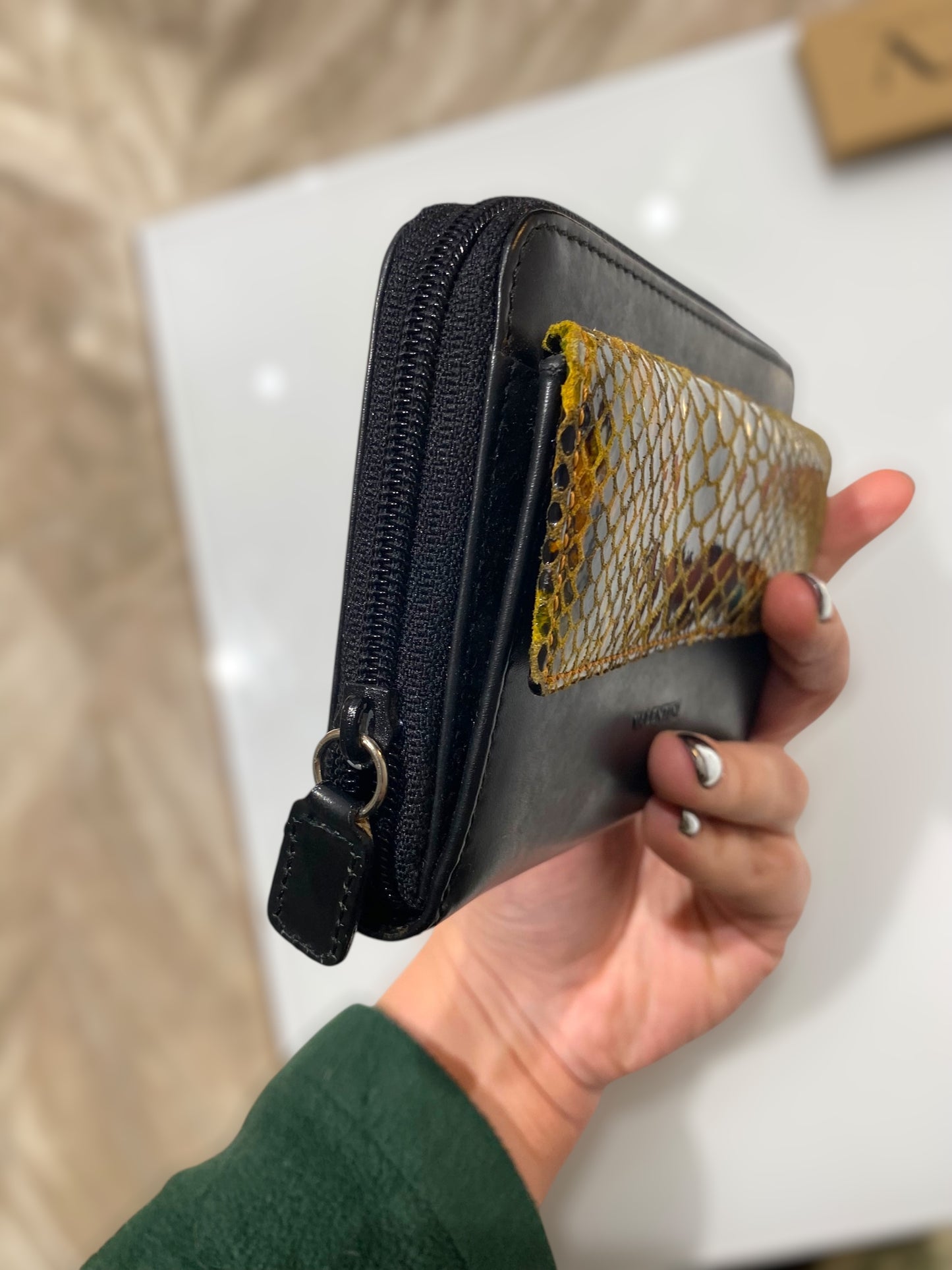 Vintage leather wallet with animal print design