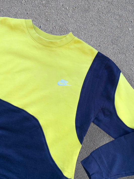 Nike reworked sweatshirt in dark blue with yellow