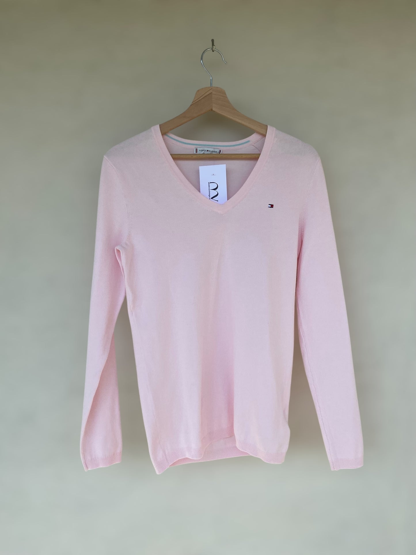 Soft pink Tommy Hilfiger V neck cotton sweater
