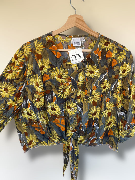 Vintage cropped shirt with sunflowers