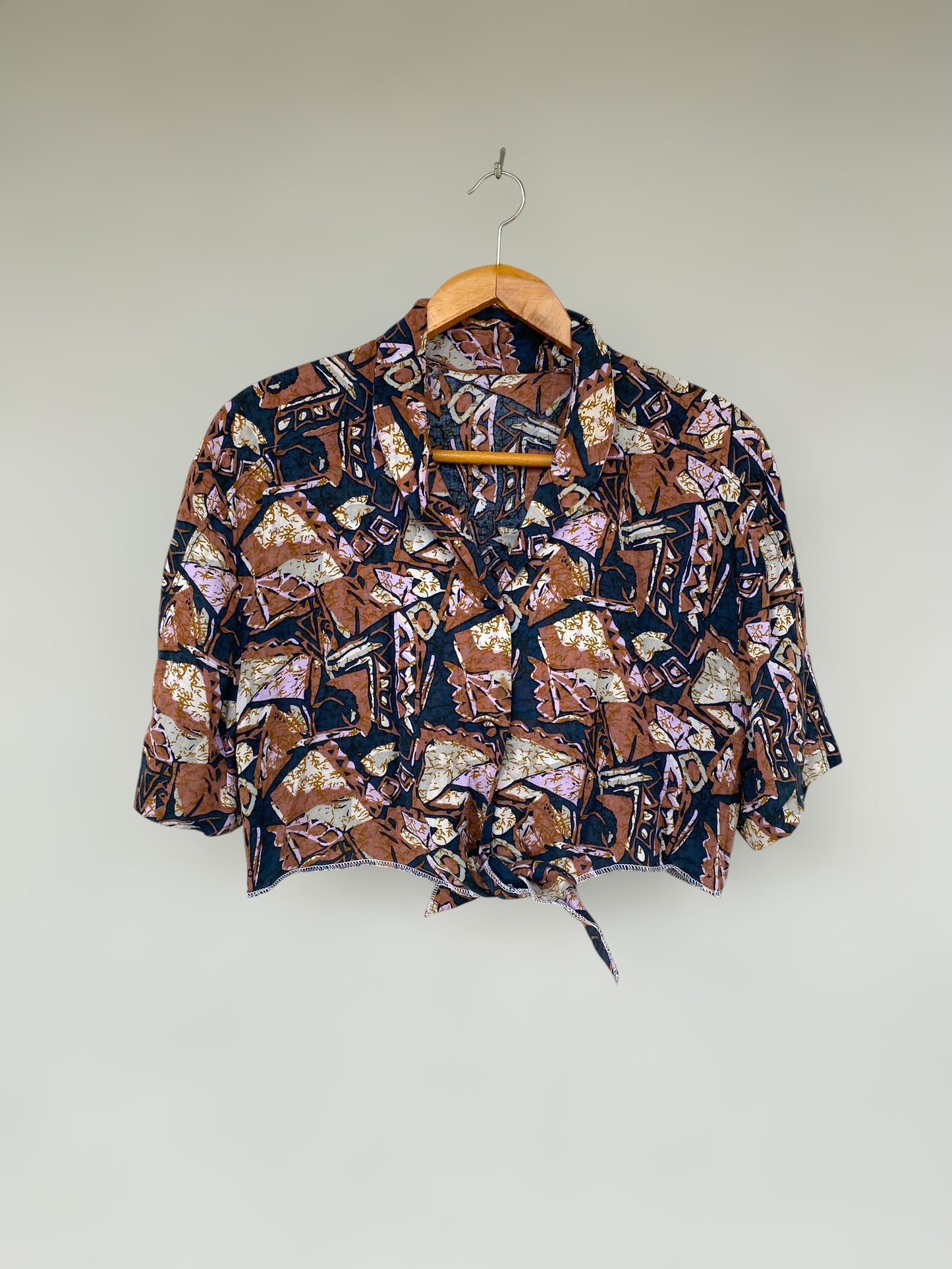 Earthy patterns vintage reworked cropped shirt