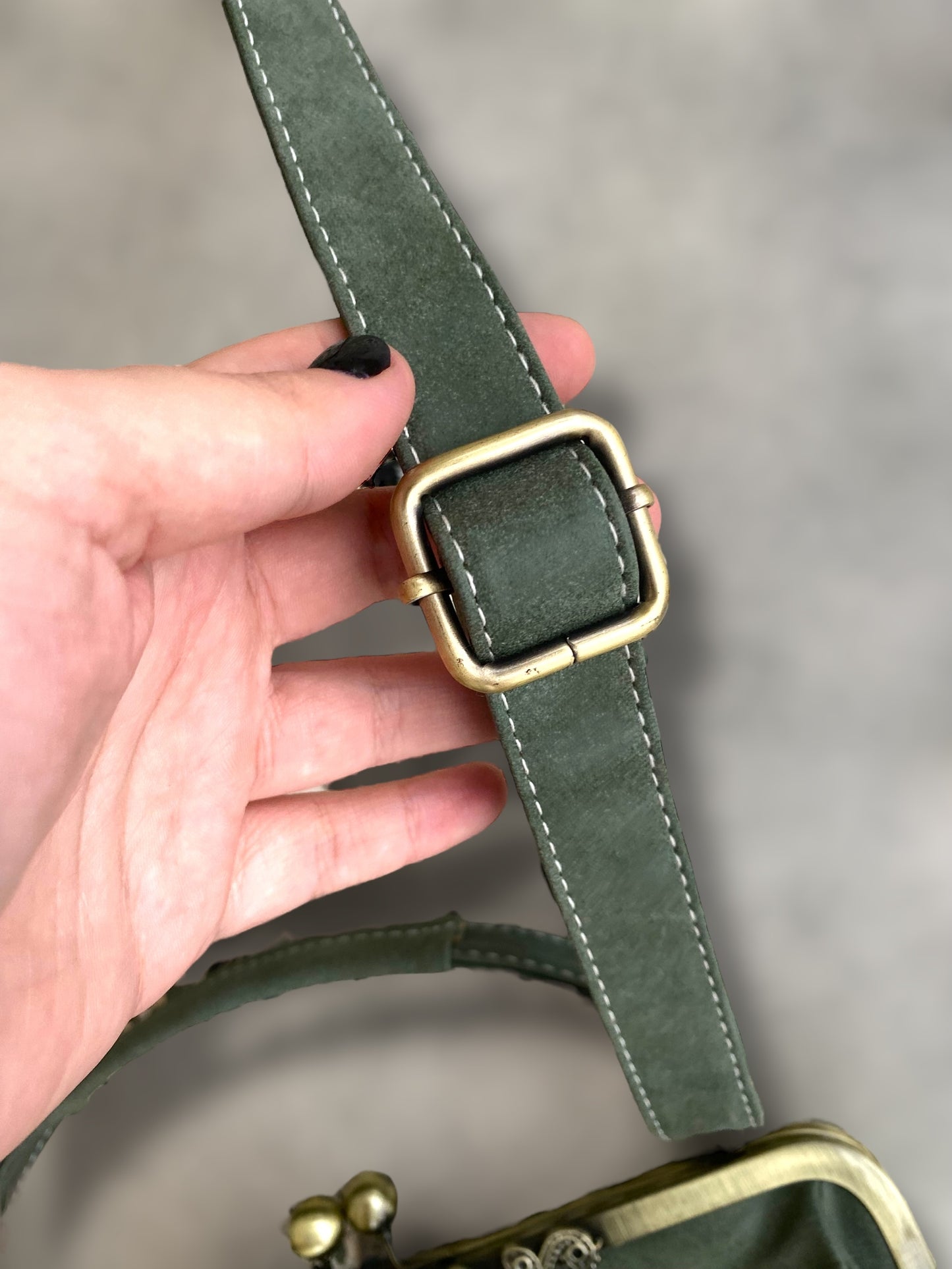 Sage green vintage suede leather clutch bag.