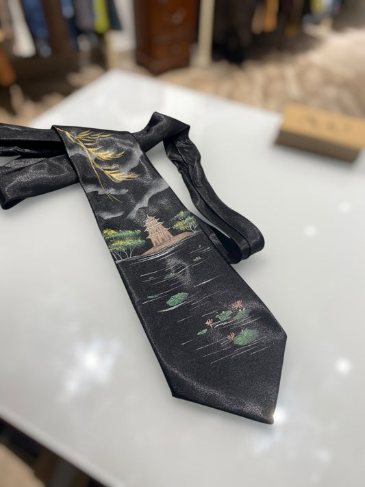Vintage tie with drowning by hand Japanese details