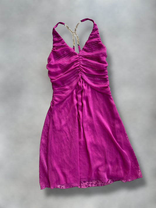 00s magenta party dress with strass details