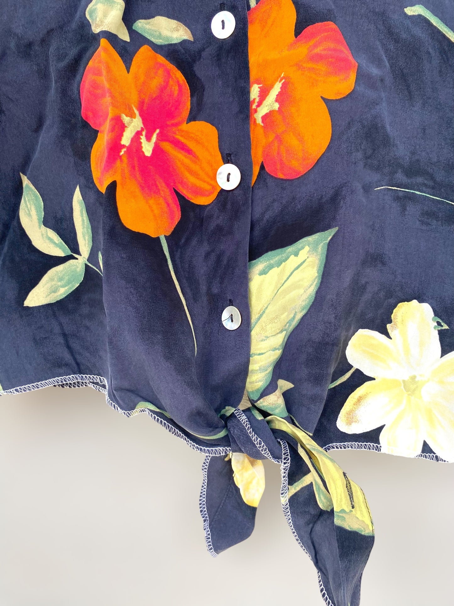 Dark floral reworked cropped vintage shirt