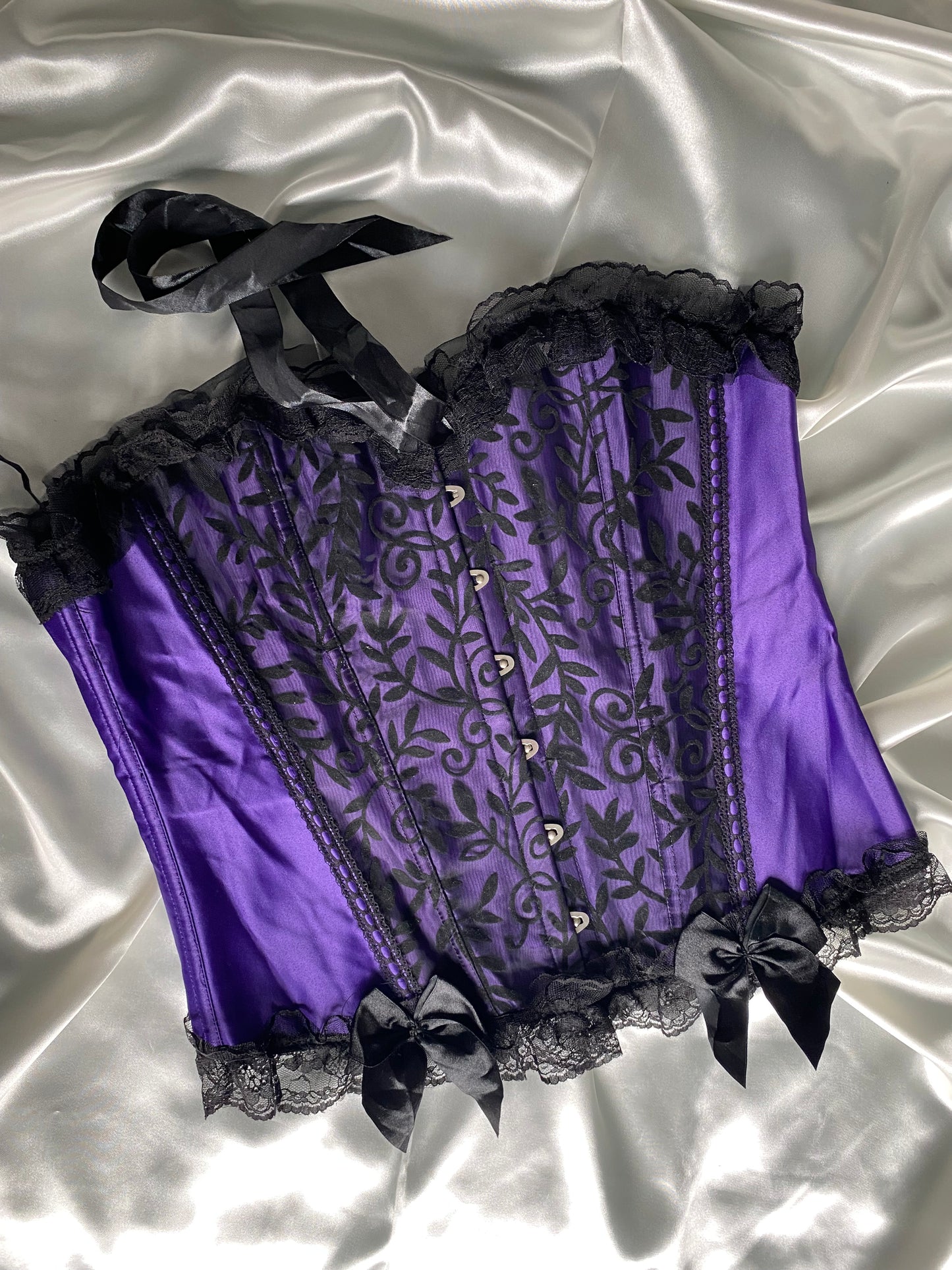 Purple with black satin corset