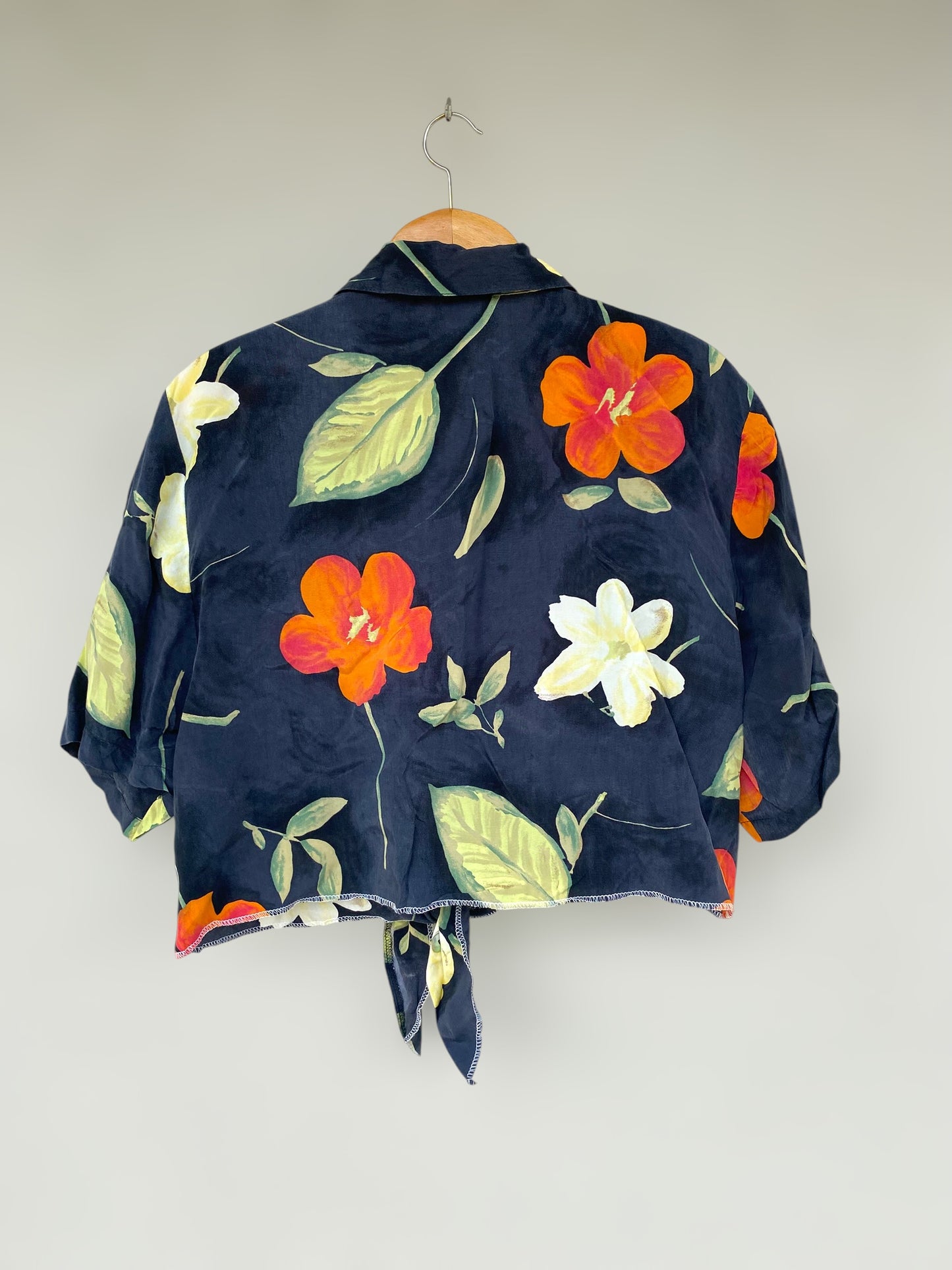 Dark floral reworked cropped vintage shirt