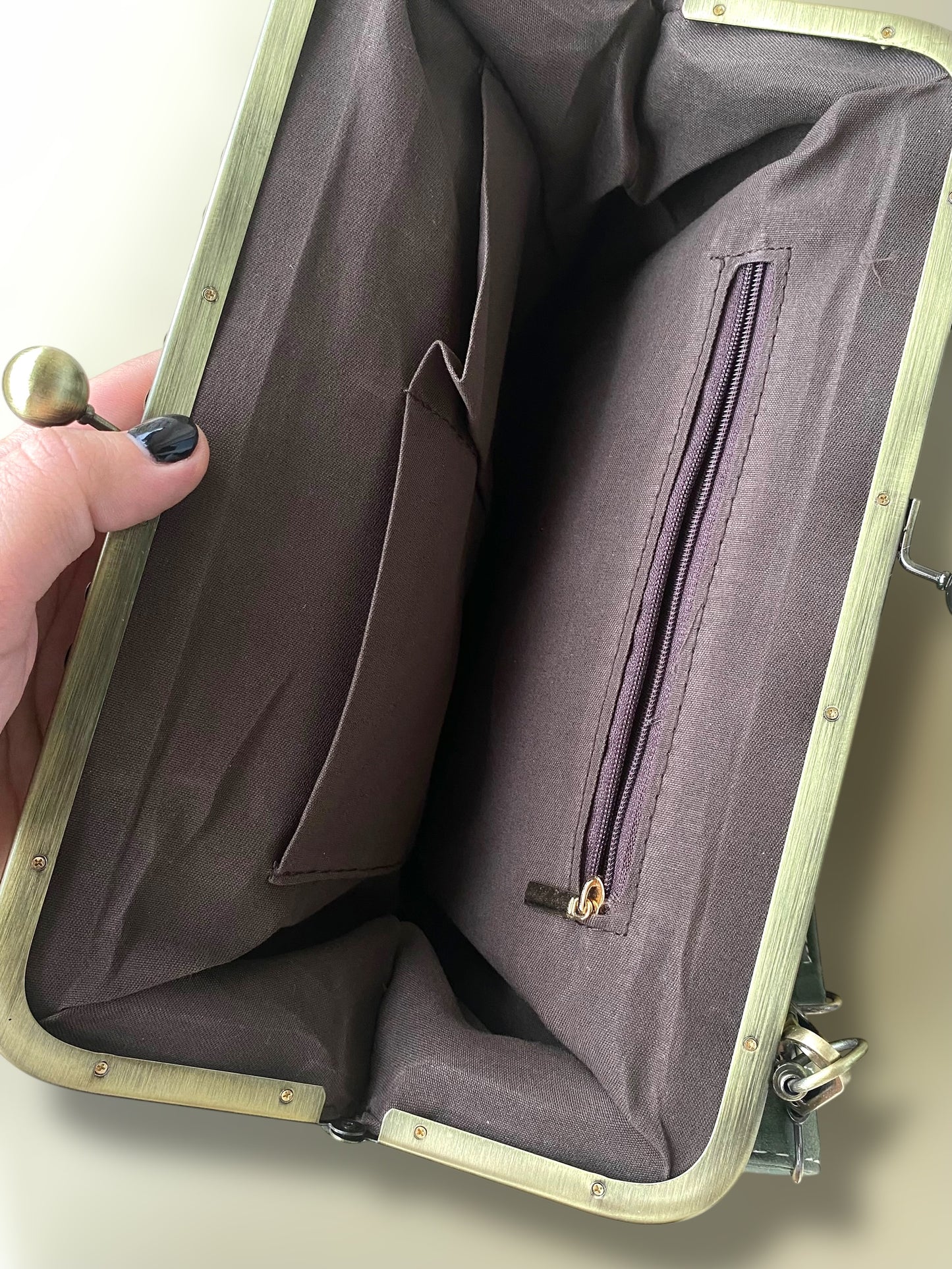 Sage green vintage suede leather clutch bag.