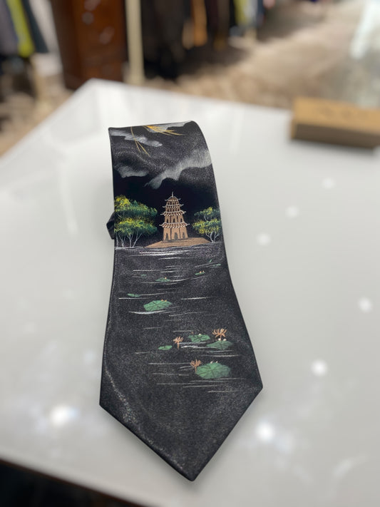 Vintage tie with drowning by hand Japanese details